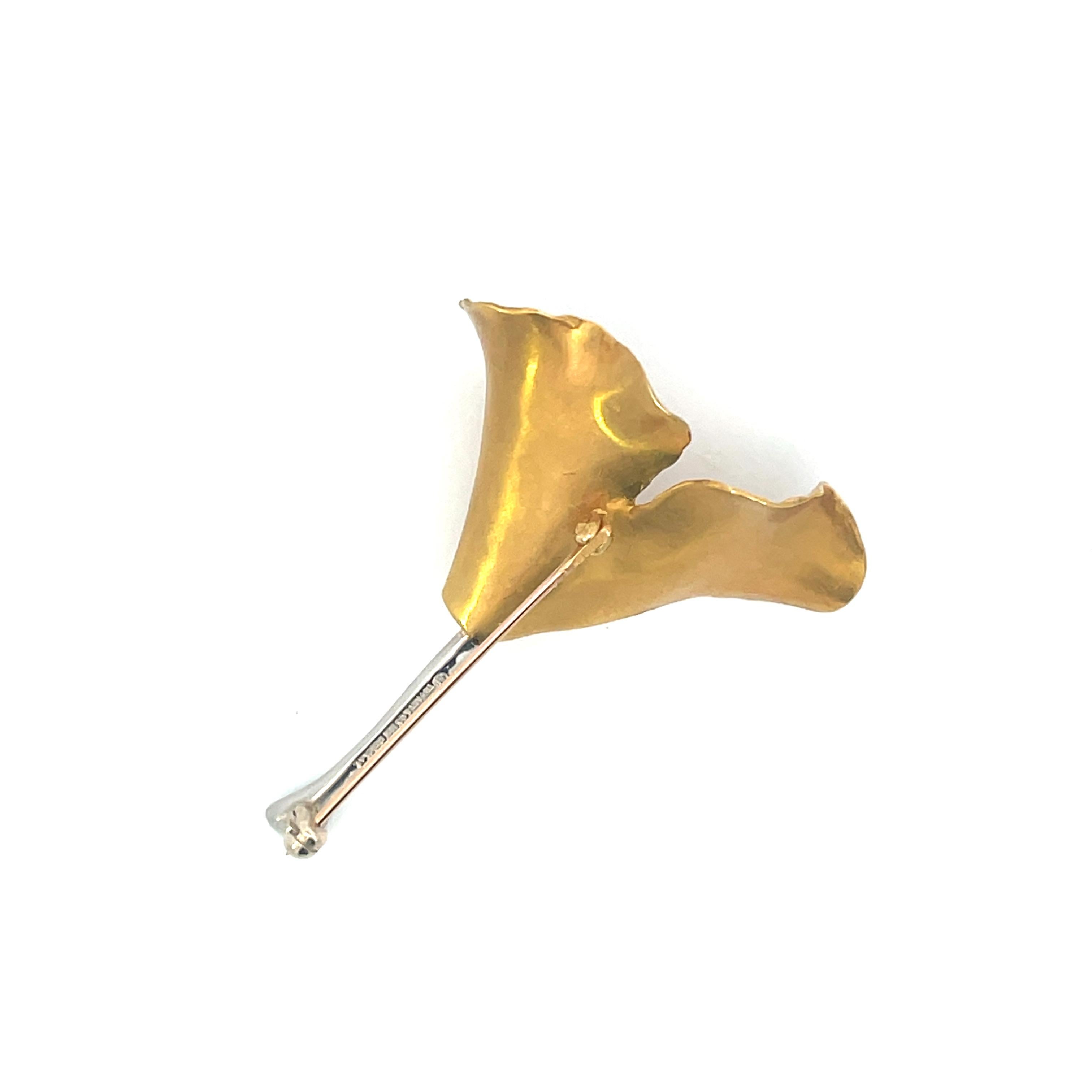Contemporary Retro 1960s Tiffany 18K Yellow Gold + Platinum Ginkgo Leaf Pin 