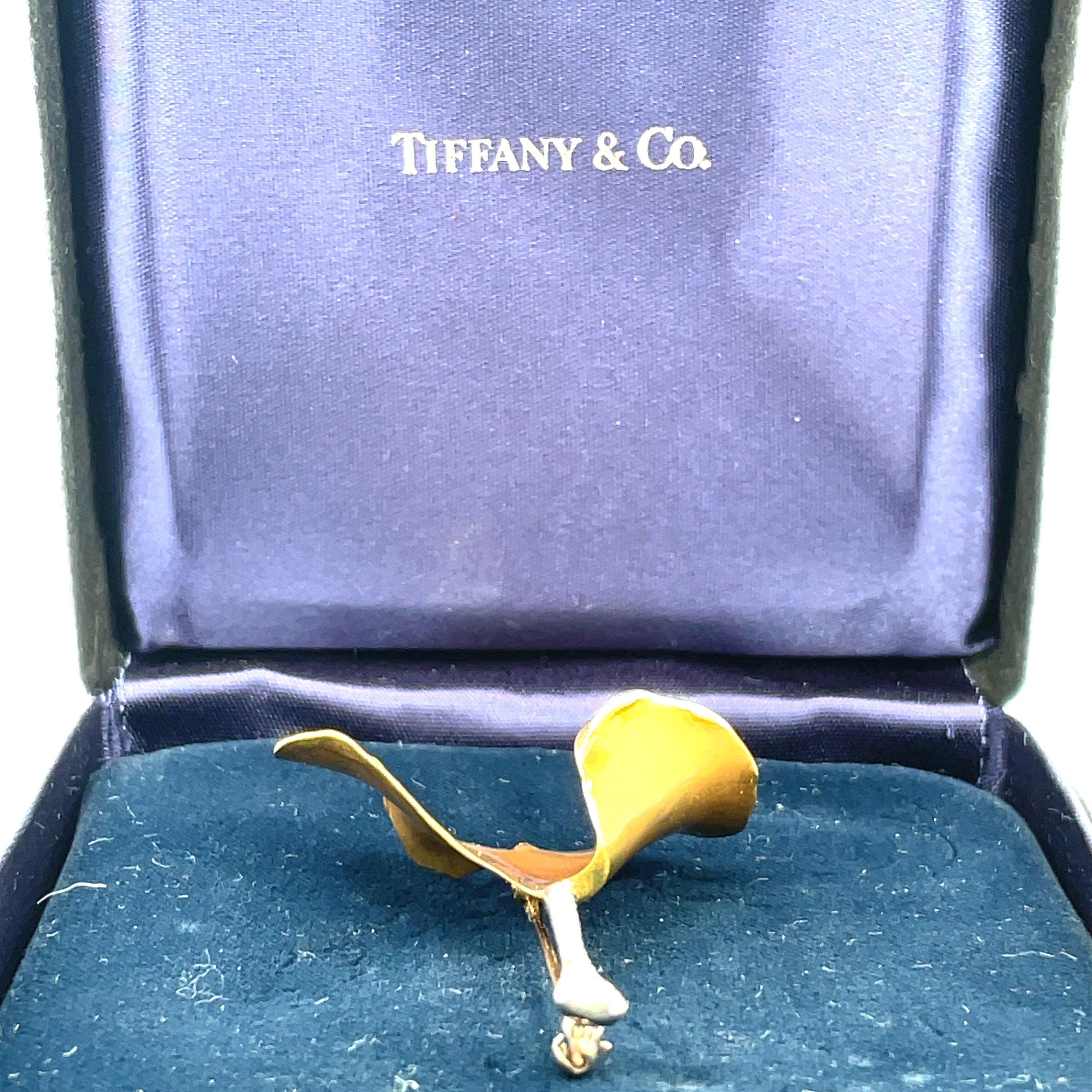 Women's or Men's Retro 1960s Tiffany 18K Yellow Gold + Platinum Ginkgo Leaf Pin 