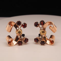 Retro 1960s Tri Tone Gold Diamond and Citrine Earrings