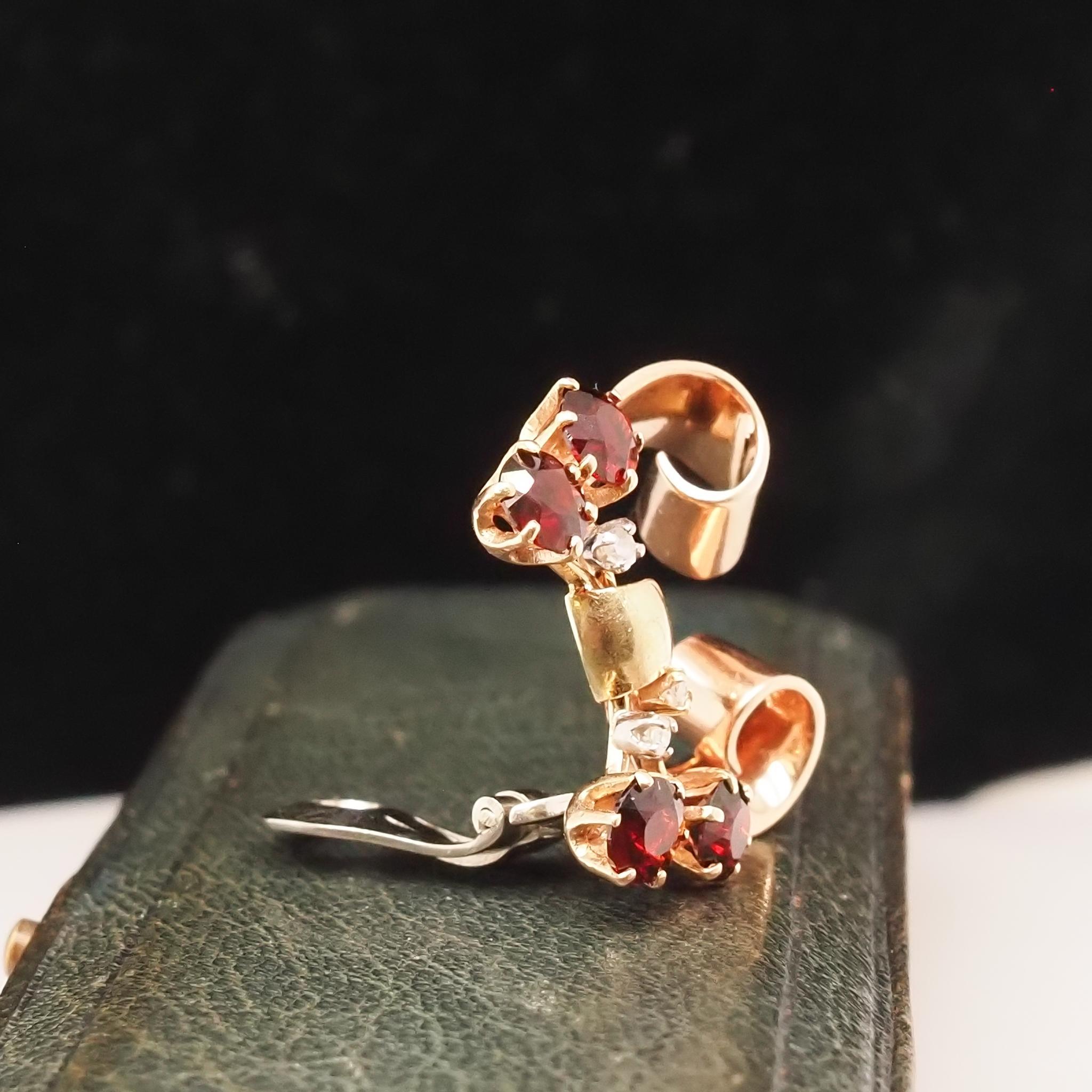 Retro 1960s Tri Tone Gold Diamond and Citrine Earrings For Sale 5