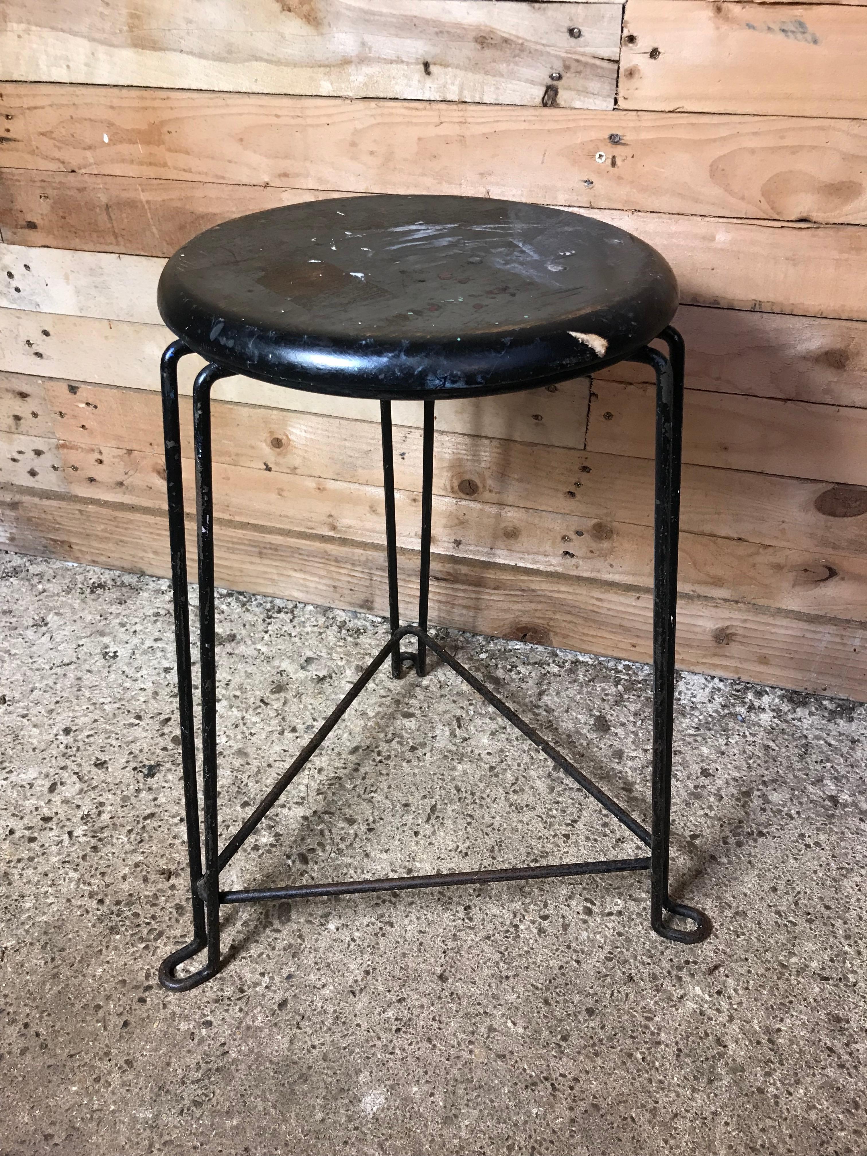 Mid-Century Modern Retro 1960s Wooden Seat with Metal Frame Tomado Stool 'Black Seat' For Sale