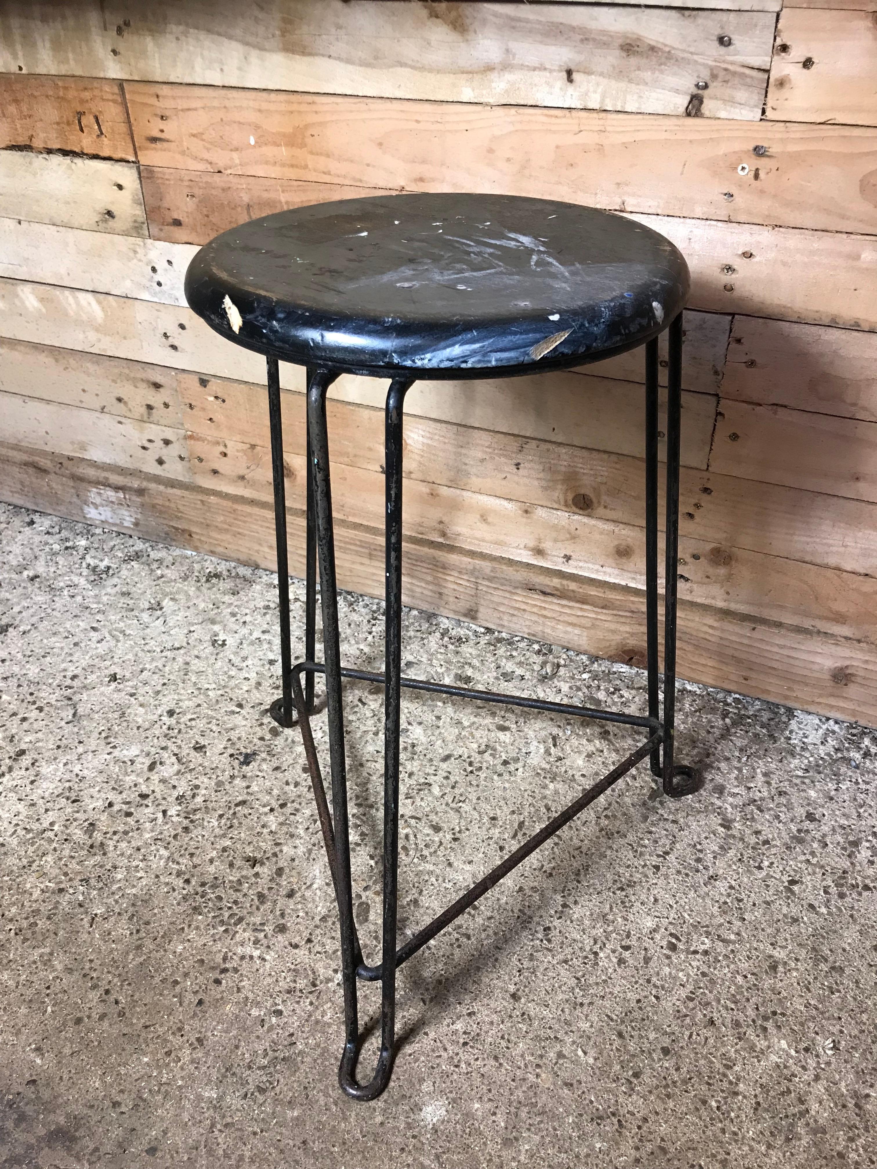 Dutch Retro 1960s Wooden Seat with Metal Frame Tomado Stool 'Black Seat' For Sale