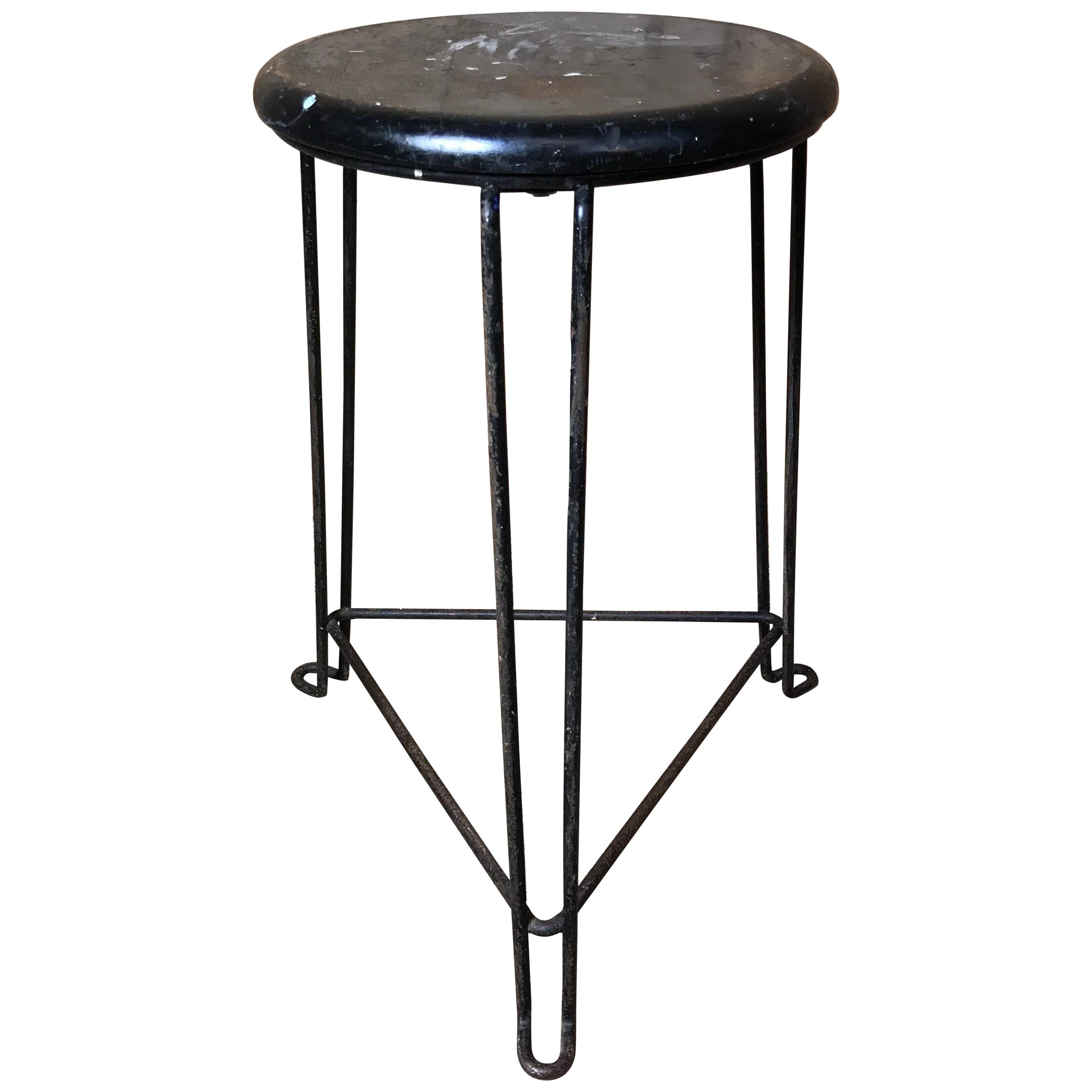 Retro 1960s Wooden Seat with Metal Frame Tomado Stool 'Black Seat' For Sale