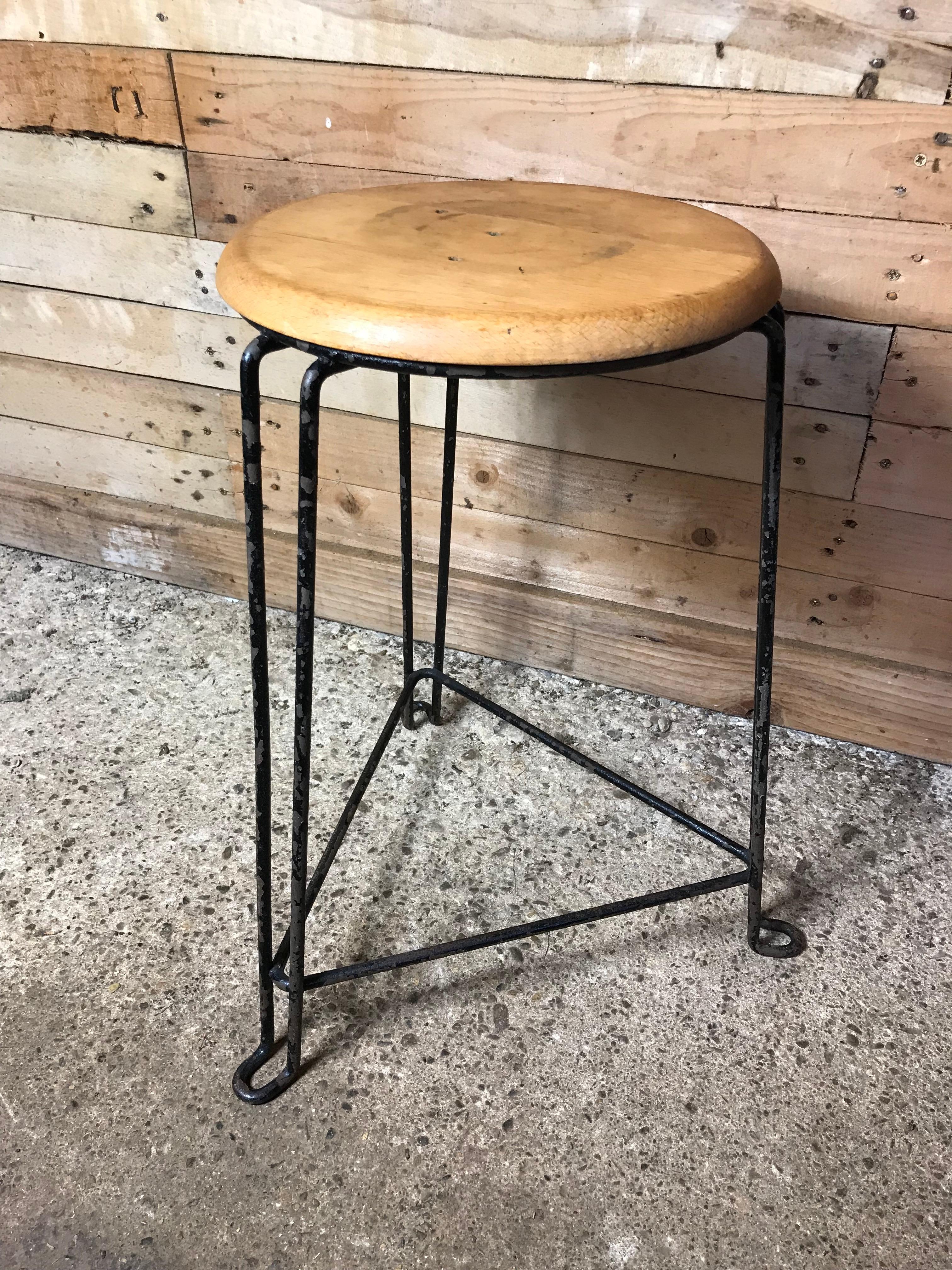 Dutch Retro 1960s Wooden Seat with Metal Frame Tomado Stool 'Clear Wooden Seat' For Sale