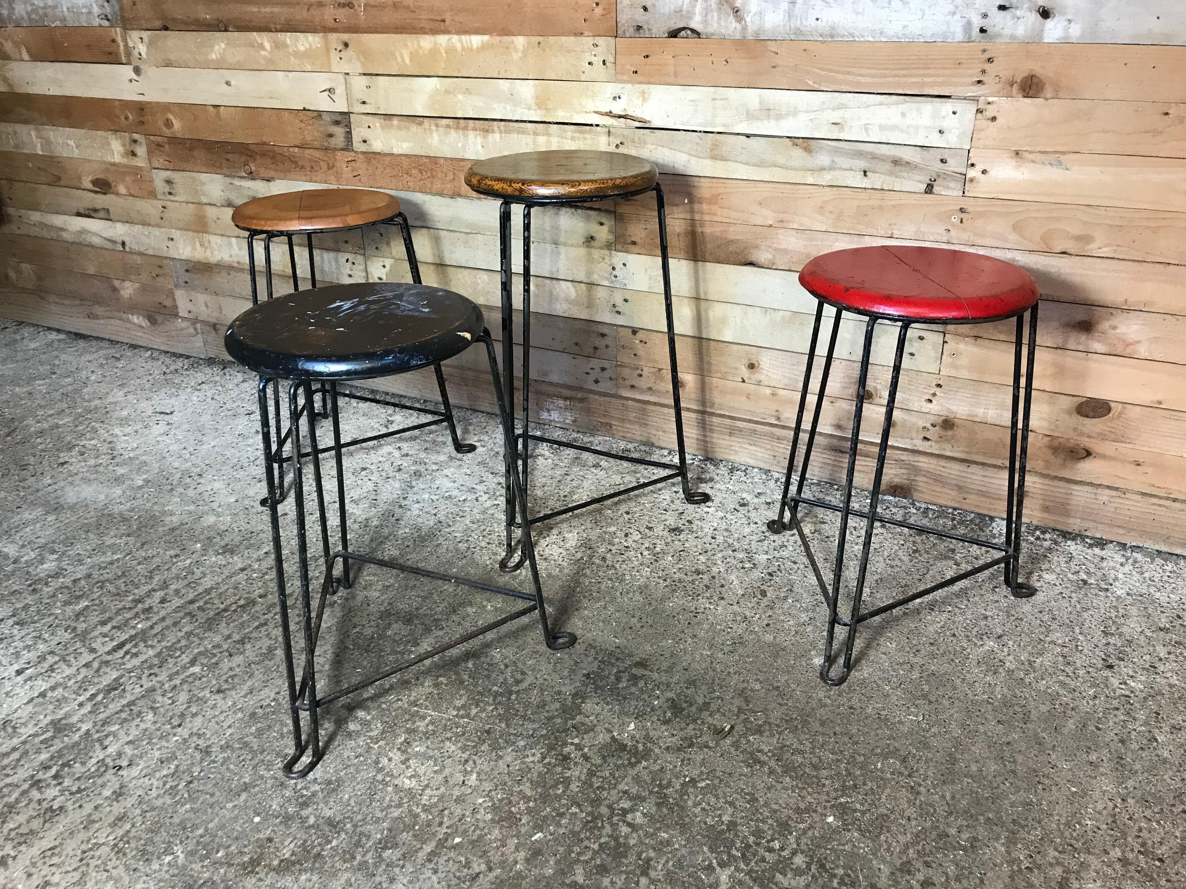 Retro 1960s Wooden Seat with Metal Frame Tomado Stool 'Clear Wooden Seat' In Good Condition For Sale In Markington, GB