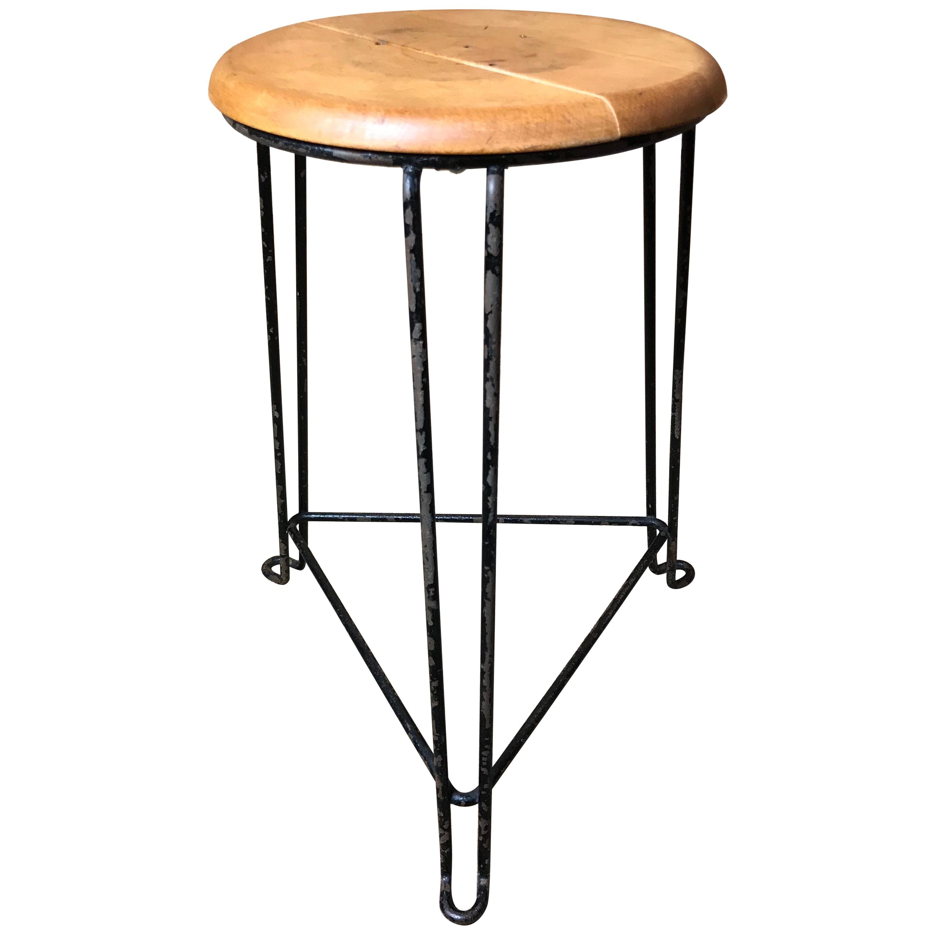 Retro 1960s Wooden Seat with Metal Frame Tomado Stool 'Clear Wooden Seat' For Sale