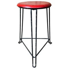 Retro 1960s Wooden Seat with Metal Frame Tomado Stool 'Red Seat'