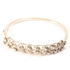 Retro 1970 Diamond Floral Garland 18K White Gold Bangle Bracelet