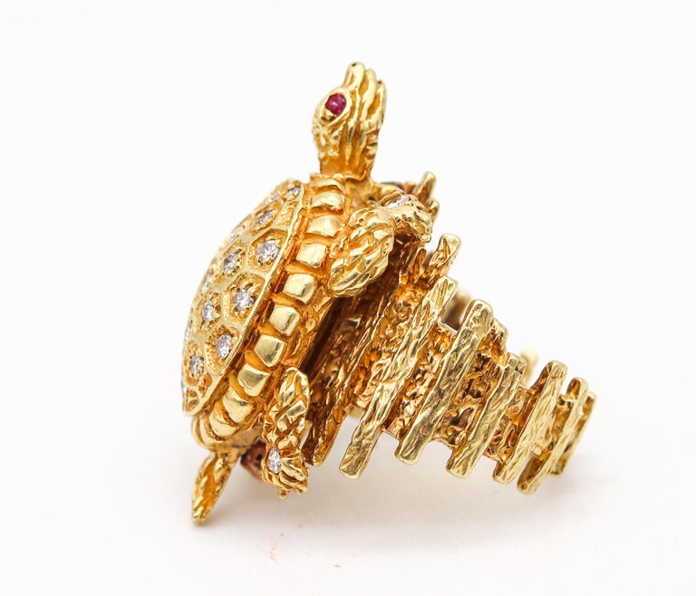 Retro 1970 Turtle Convertible Turtle Ring Brooch 18Kt Gold with ...