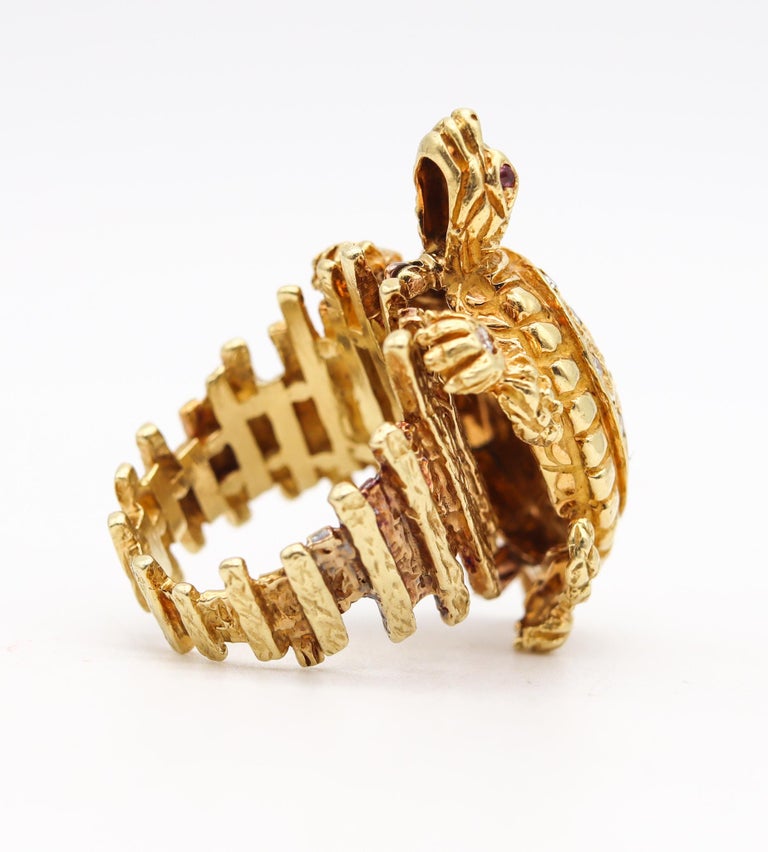 Retro 1970 Turtle Convertible Turtle Ring Brooch 18Kt Gold with ...