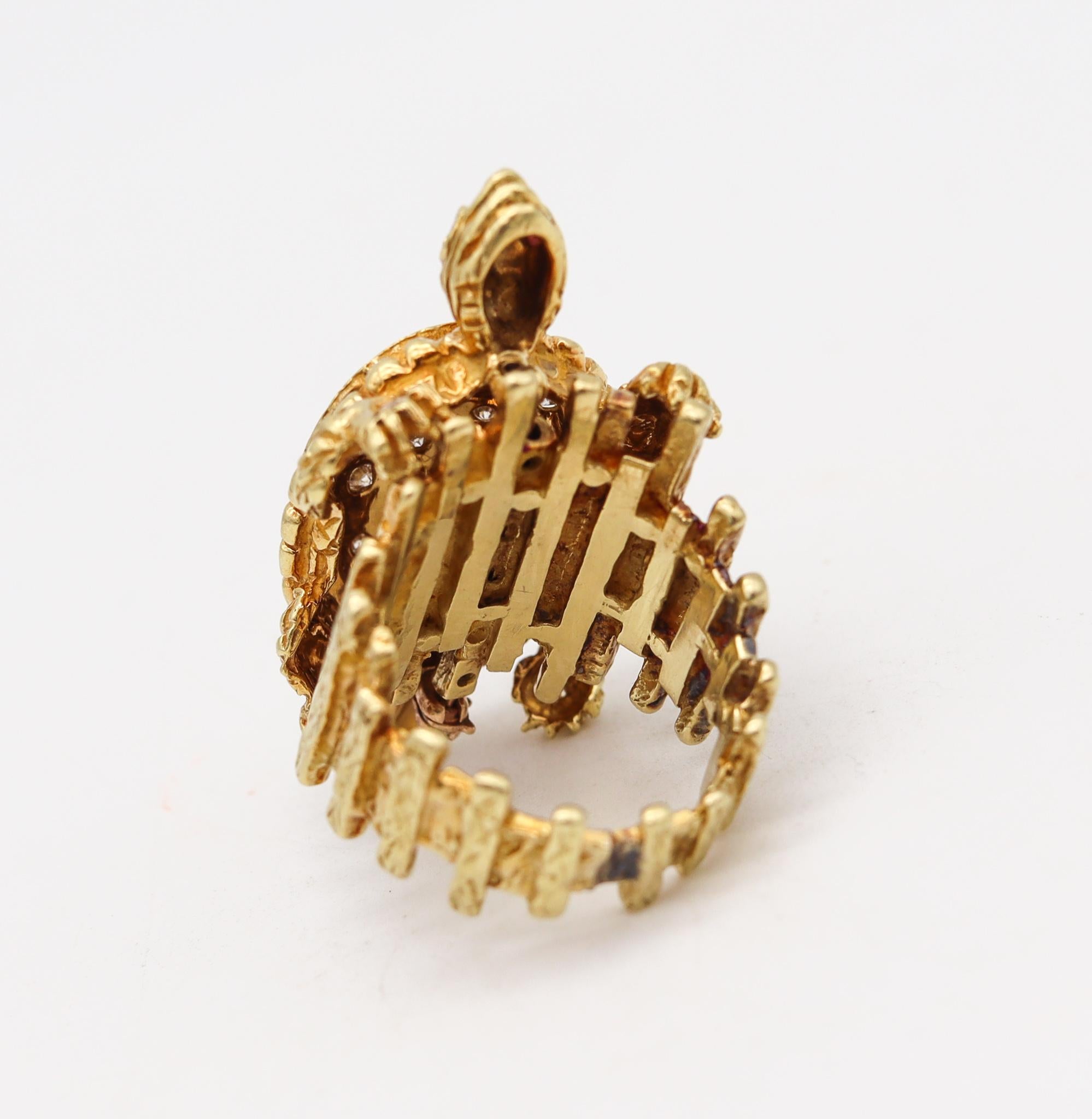 Retro 1970 Schildkrötenbrosche Umwandelbarer Schildkrötenring Brosche 18Kt Gold mit Diamanten & Rubin 2