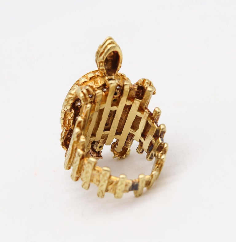 Retro 1970 Turtle Convertible Turtle Ring Brooch 18Kt Gold with ...