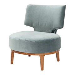 Retro 1970s Armchair with Soft Blue Fabric