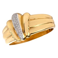 Retro 1970s Italian Diamond 18 Karat Yellow Gold Clamper Bangle Bracelet