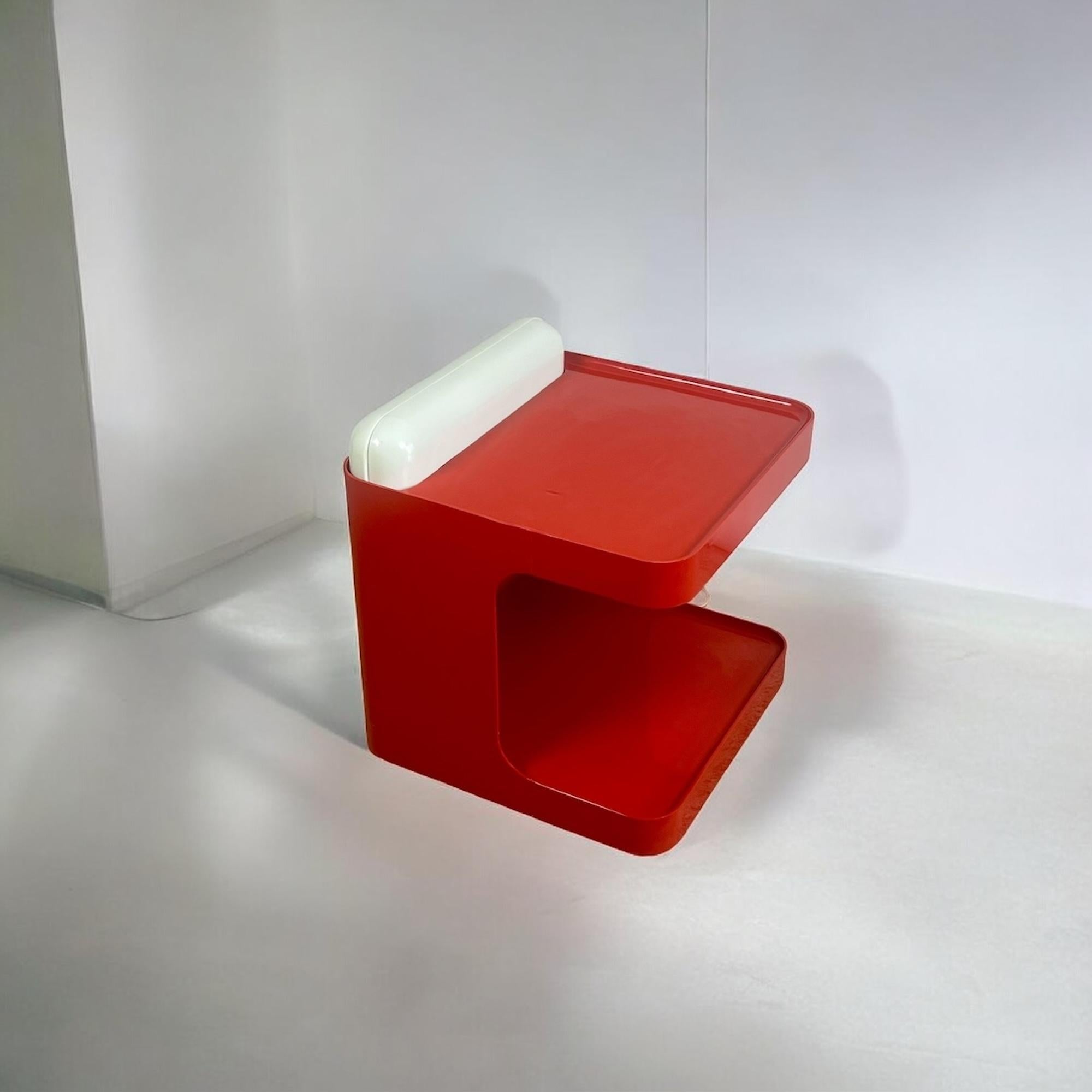 Italian Retro 1970s Longato 'Game' Bar Cart in Vibrant Red with Lights By Marcello Siard