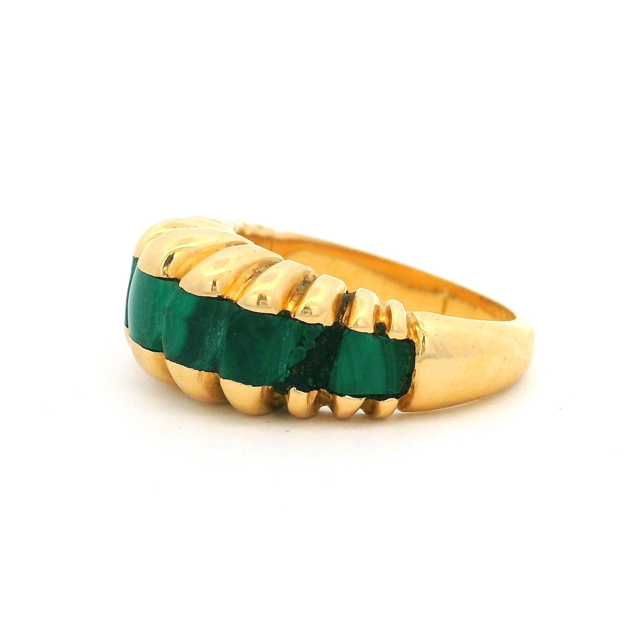 da uomo o donna Fascia retrò anni '80 in oro giallo 18 carati e malachite intagliata in vendita