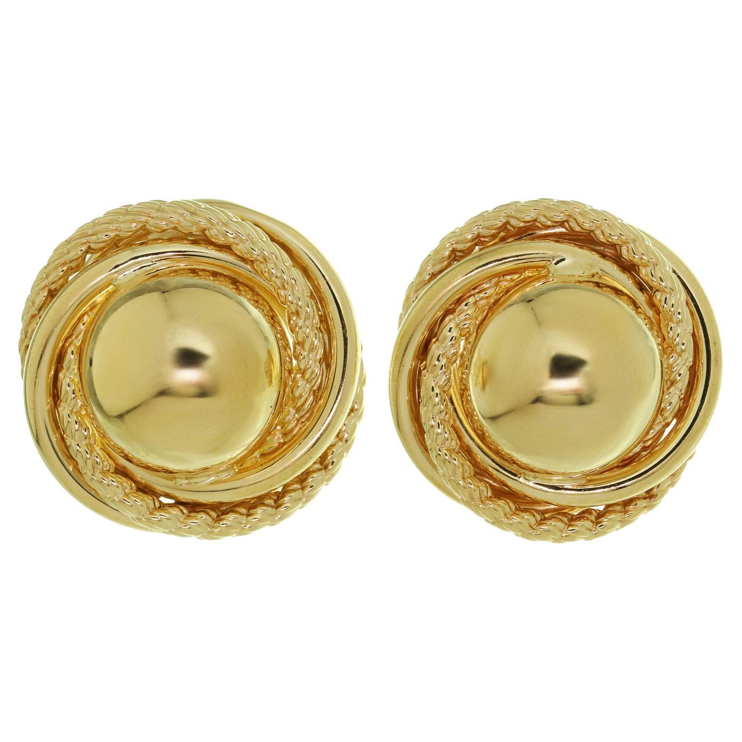 Boucles d'oreilles boutons ronds rétro en or jaune des années 1980