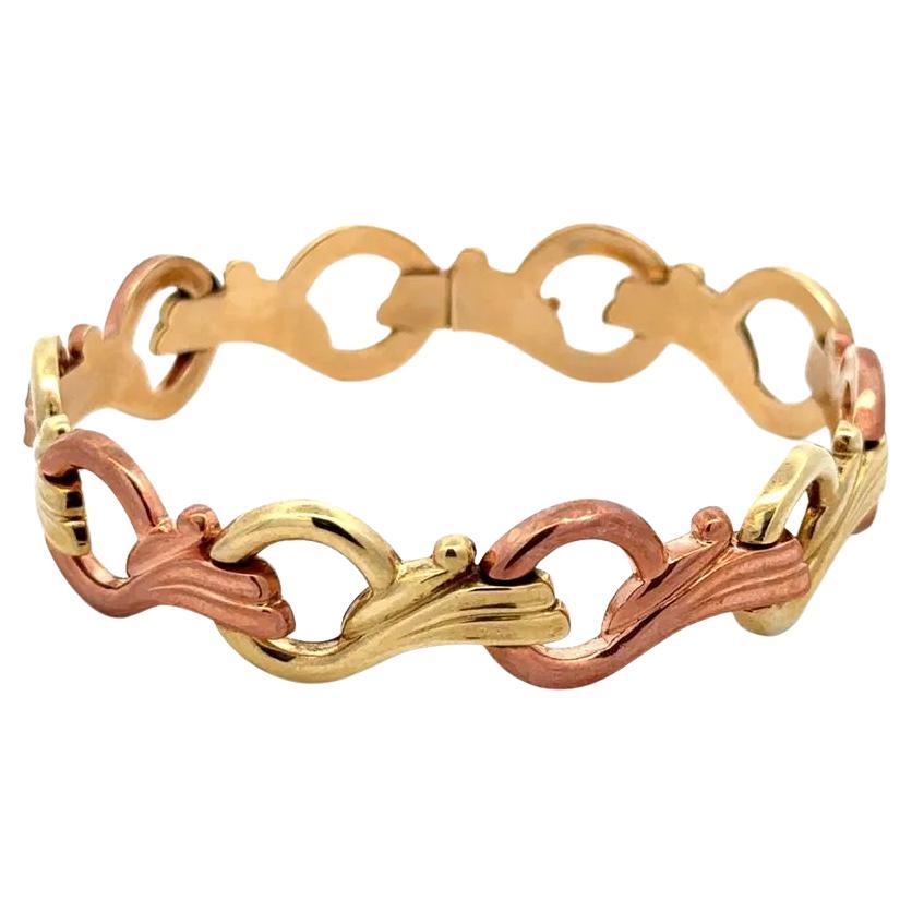 Retro 2-Tone Green and Rose Gold Stylized Link Vintage Bracelet