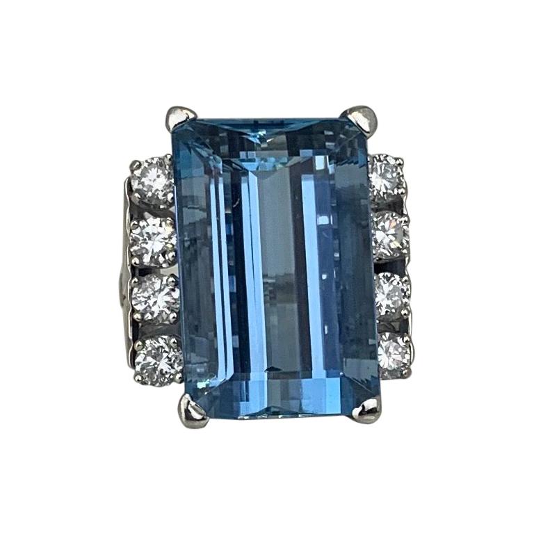 Retro 20 Carat Aquamarine and Diamond Ring