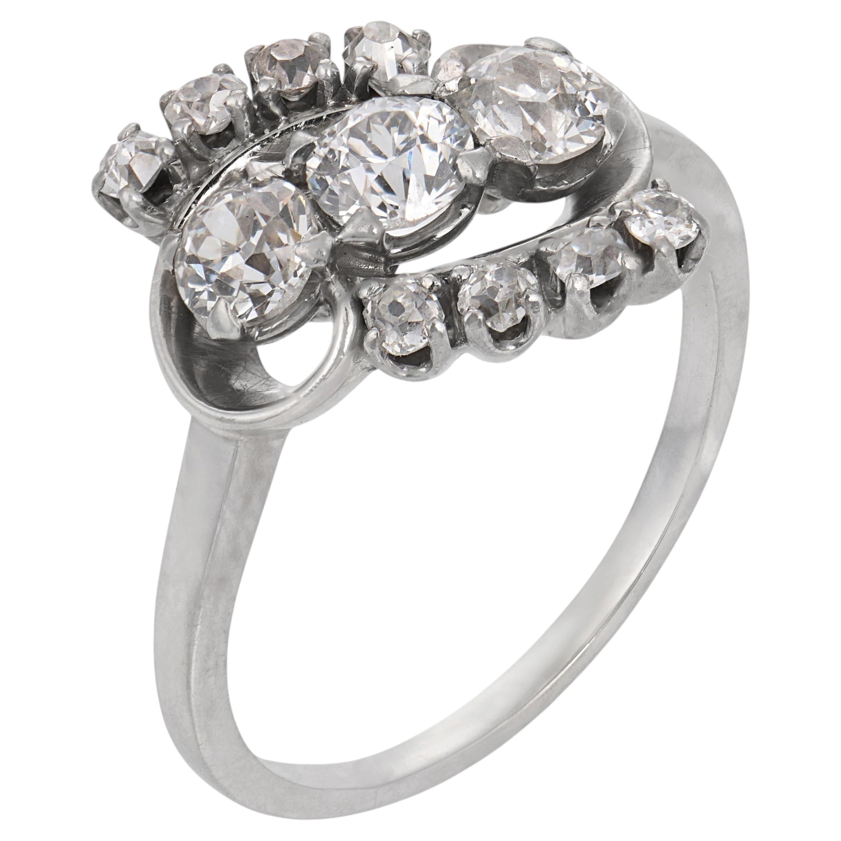 Retro 2.00 carat old cut diamond 14k white gold ring