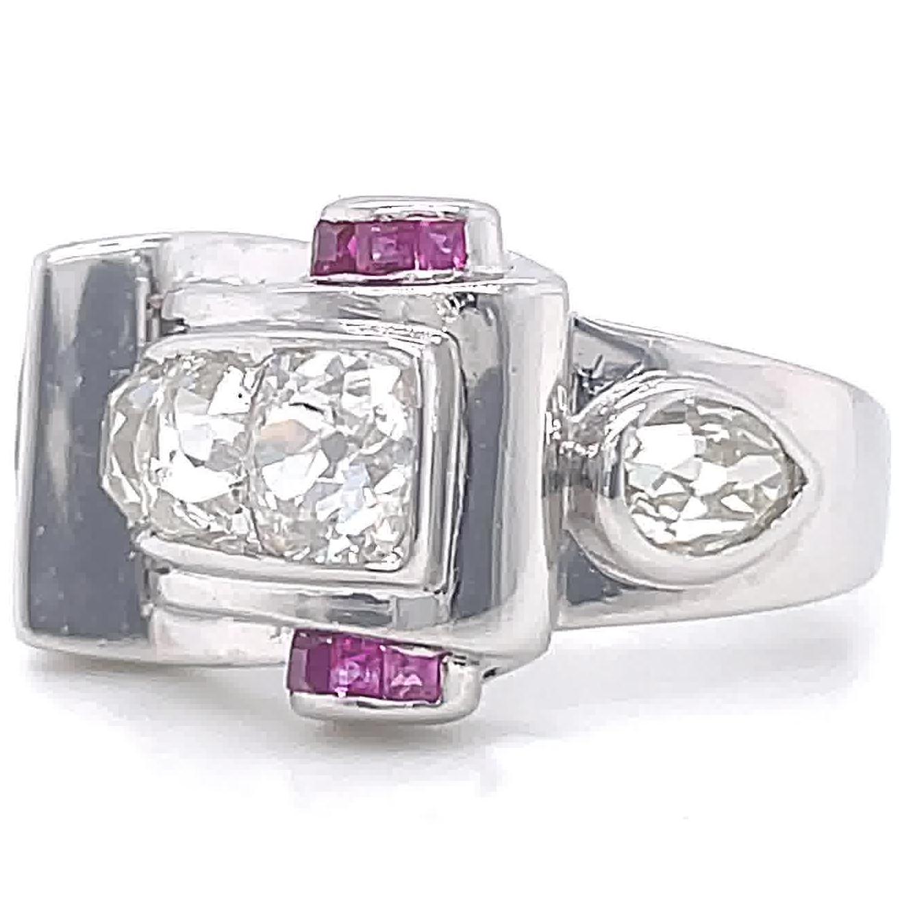 Women's Retro 2.00 Carat Old Mine Cut Diamond Ruby Platinum Ring