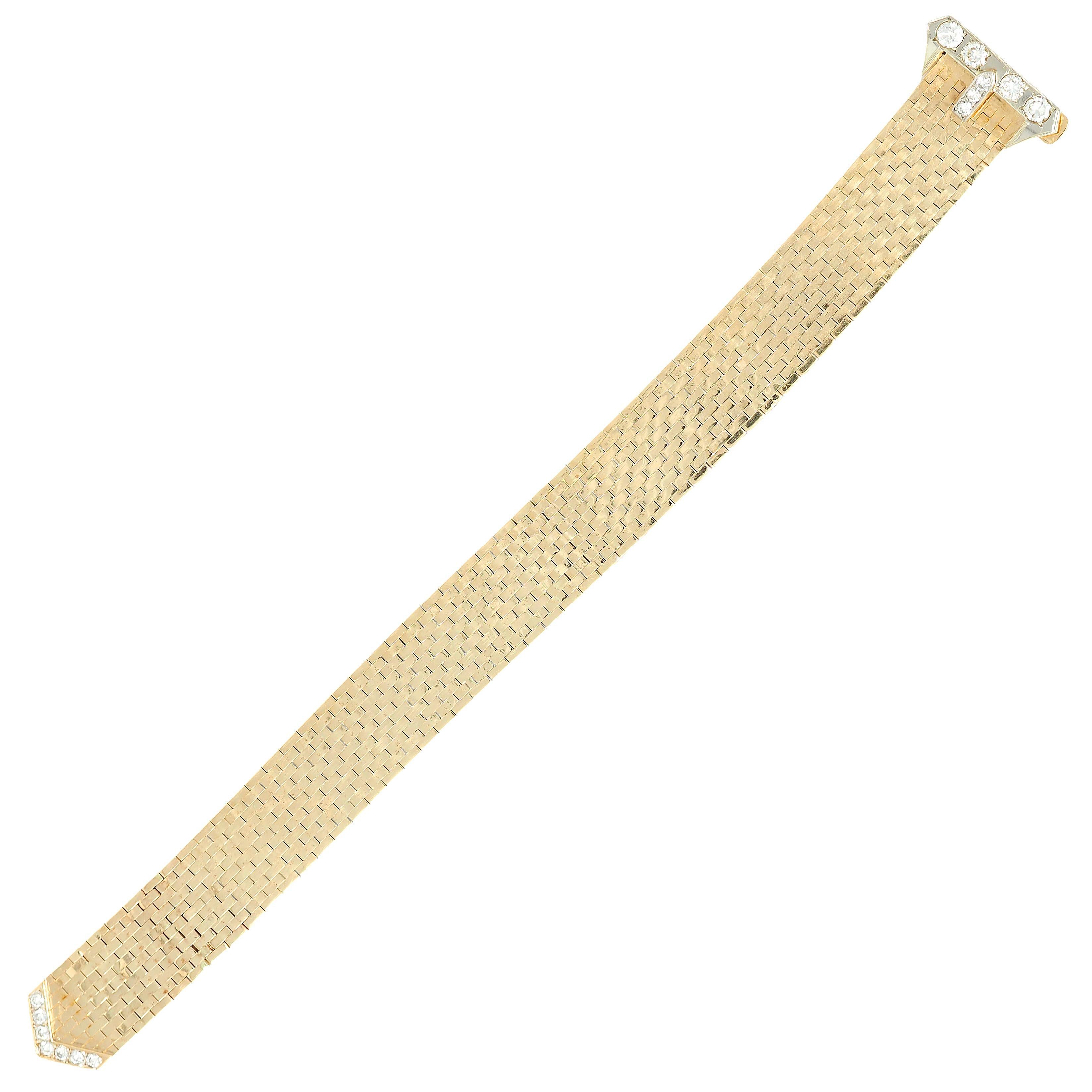 Retro 2,00 CTW Diamant 14 Karat zweifarbiges Gold Vintage Mesh-Schnalle-Armband (Rundschliff) im Angebot