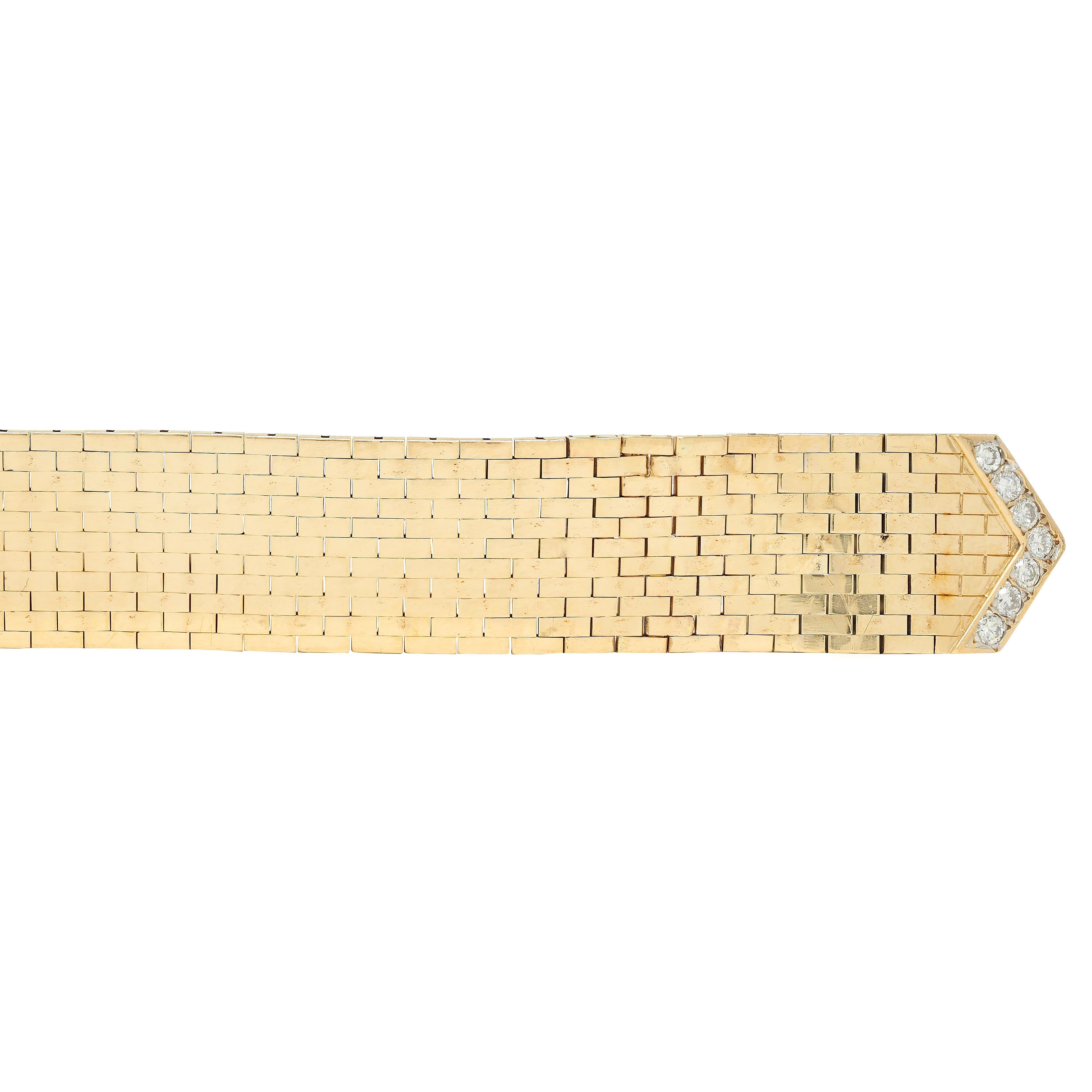 Retro 2,00 CTW Diamant 14 Karat zweifarbiges Gold Vintage Mesh-Schnalle-Armband im Angebot 1