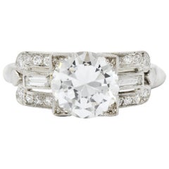 Retro 2.07 Carat Diamond Platinum Engagement Ring GIA, circa 1940s