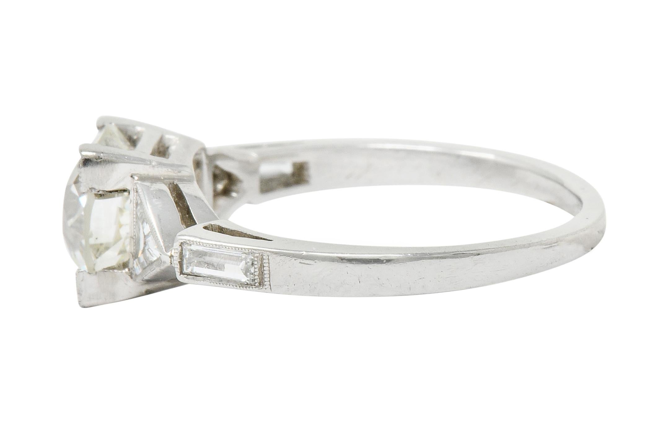 Retro 2.08 Carat Diamond Platinum Trillion Engagement Ring GIA In Excellent Condition In Philadelphia, PA