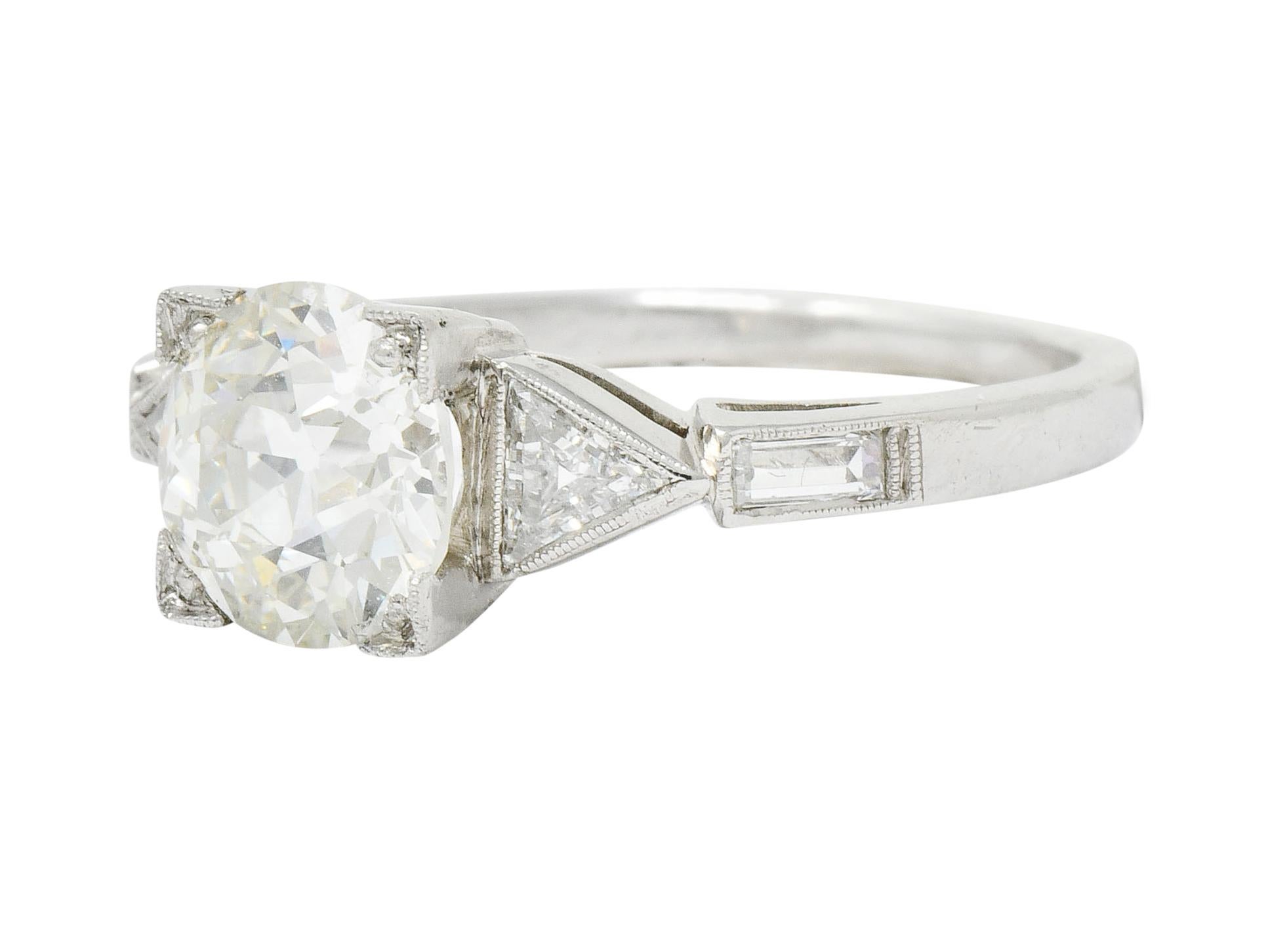 Women's or Men's Retro 2.08 Carat Diamond Platinum Trillion Engagement Ring GIA