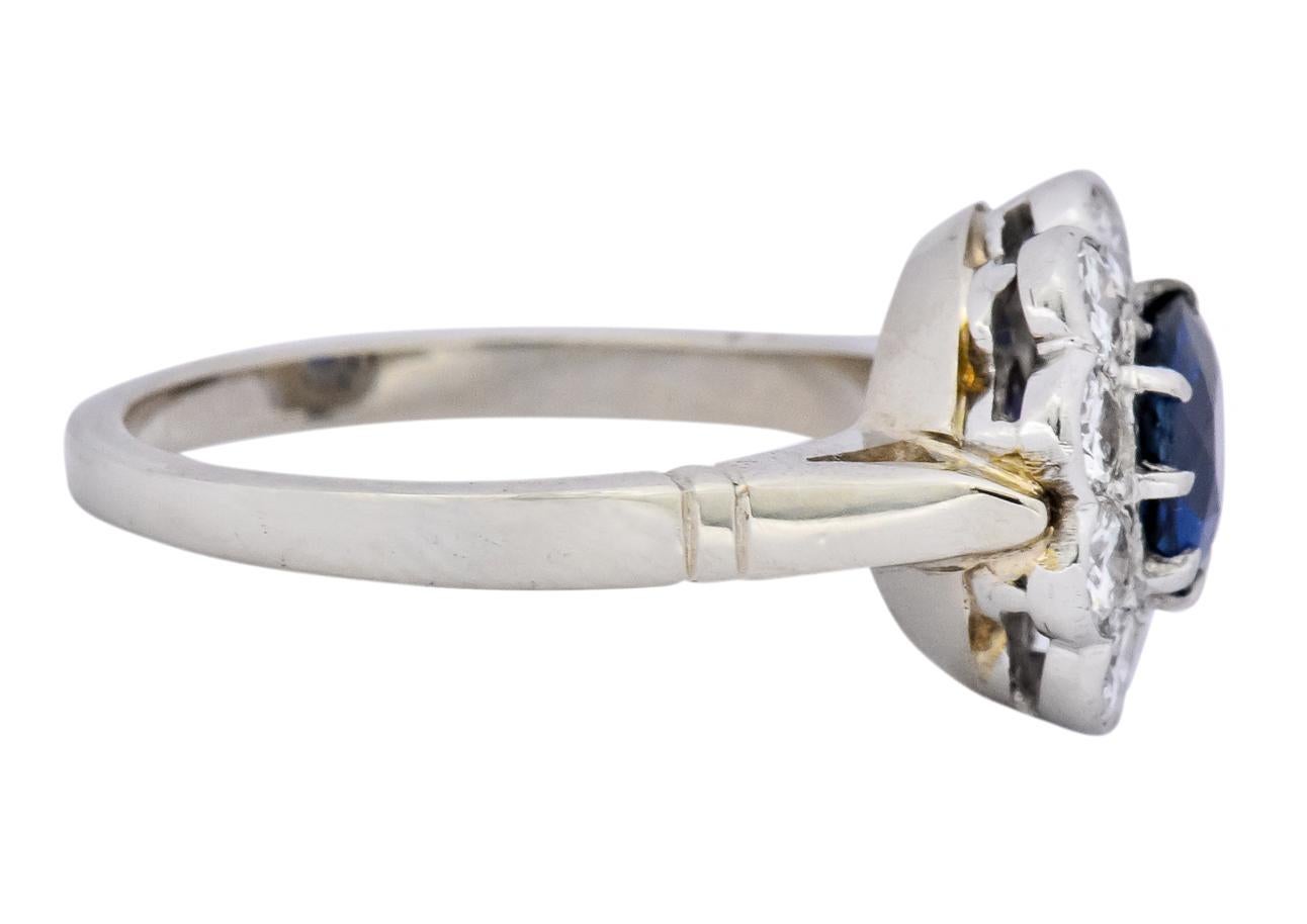 Retro 2.09 Carat No Heat Sapphire Diamond 14 Karat White Gold Cluster Ring GIA In Excellent Condition In Philadelphia, PA