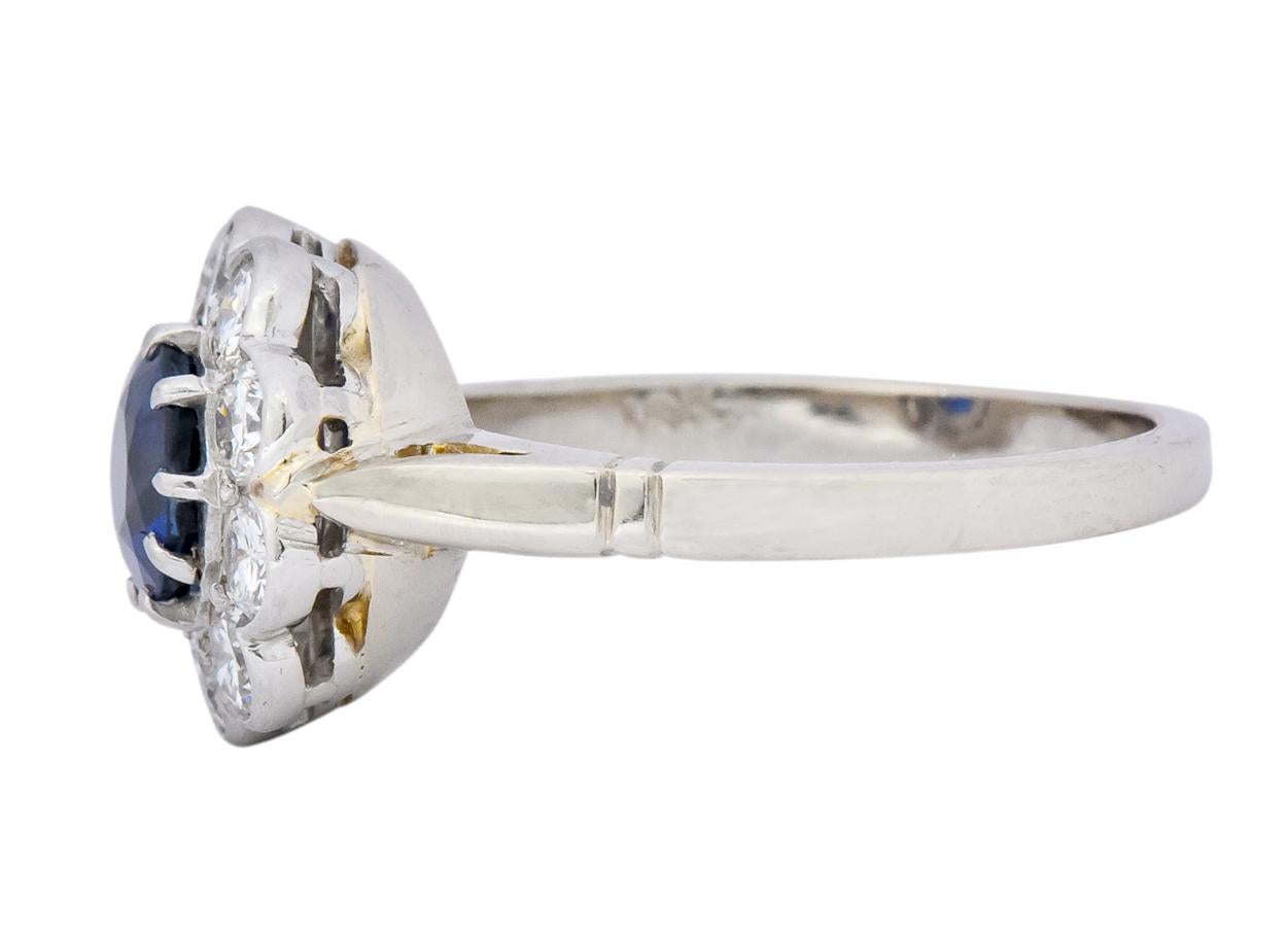 Retro 2.09 Carat No Heat Sapphire Diamond 14 Karat White Gold Cluster Ring GIA 1