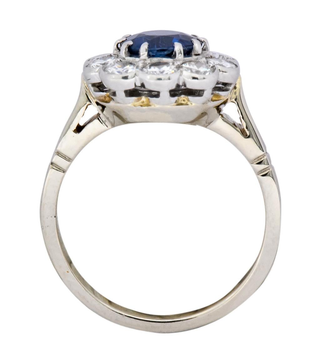 Retro 2.09 Carat No Heat Sapphire Diamond 14 Karat White Gold Cluster Ring GIA 3