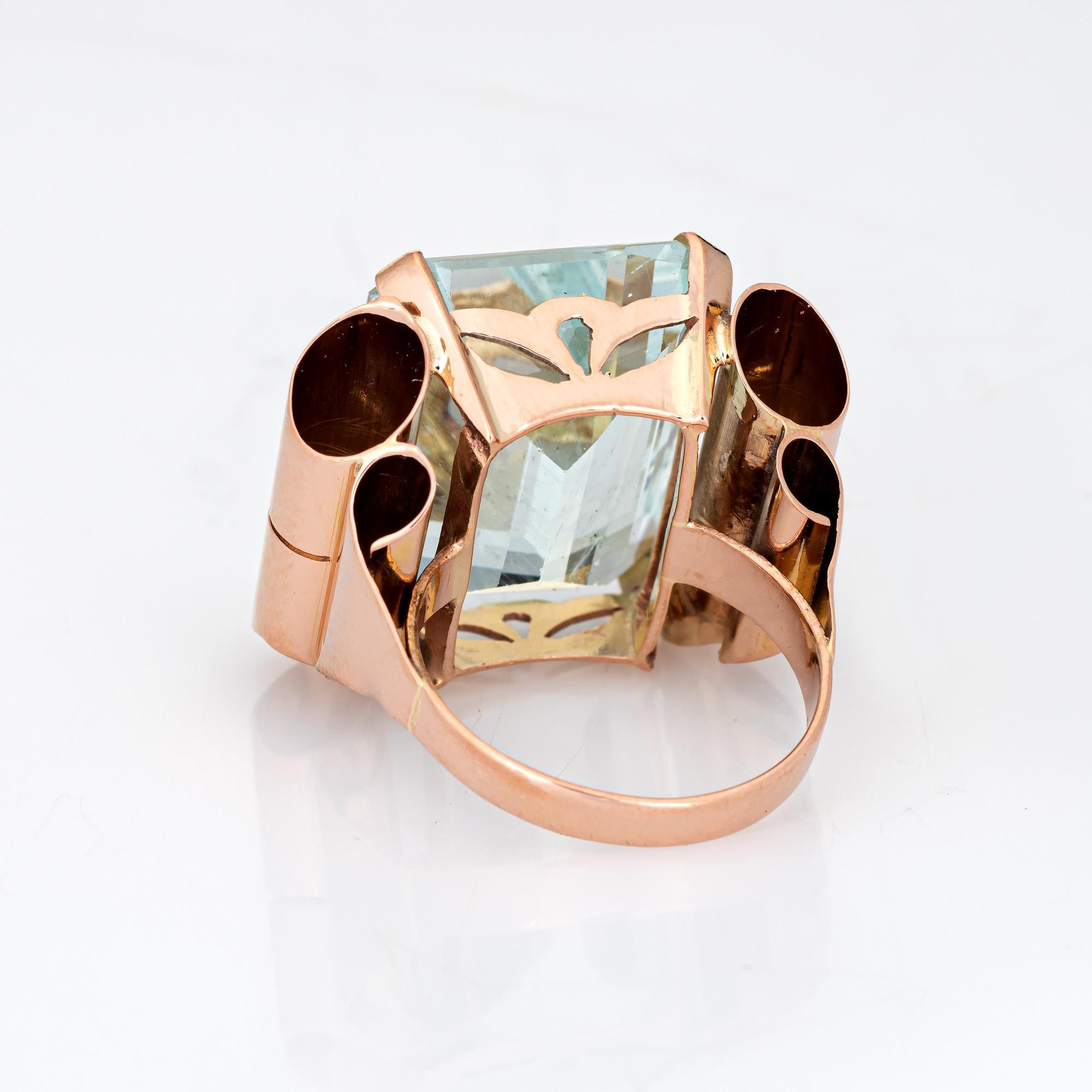 Retro 20ct Aquamarine Ring Vintage 14k Rose Gold Cocktail Jewelry Sz 5  In Good Condition For Sale In Torrance, CA