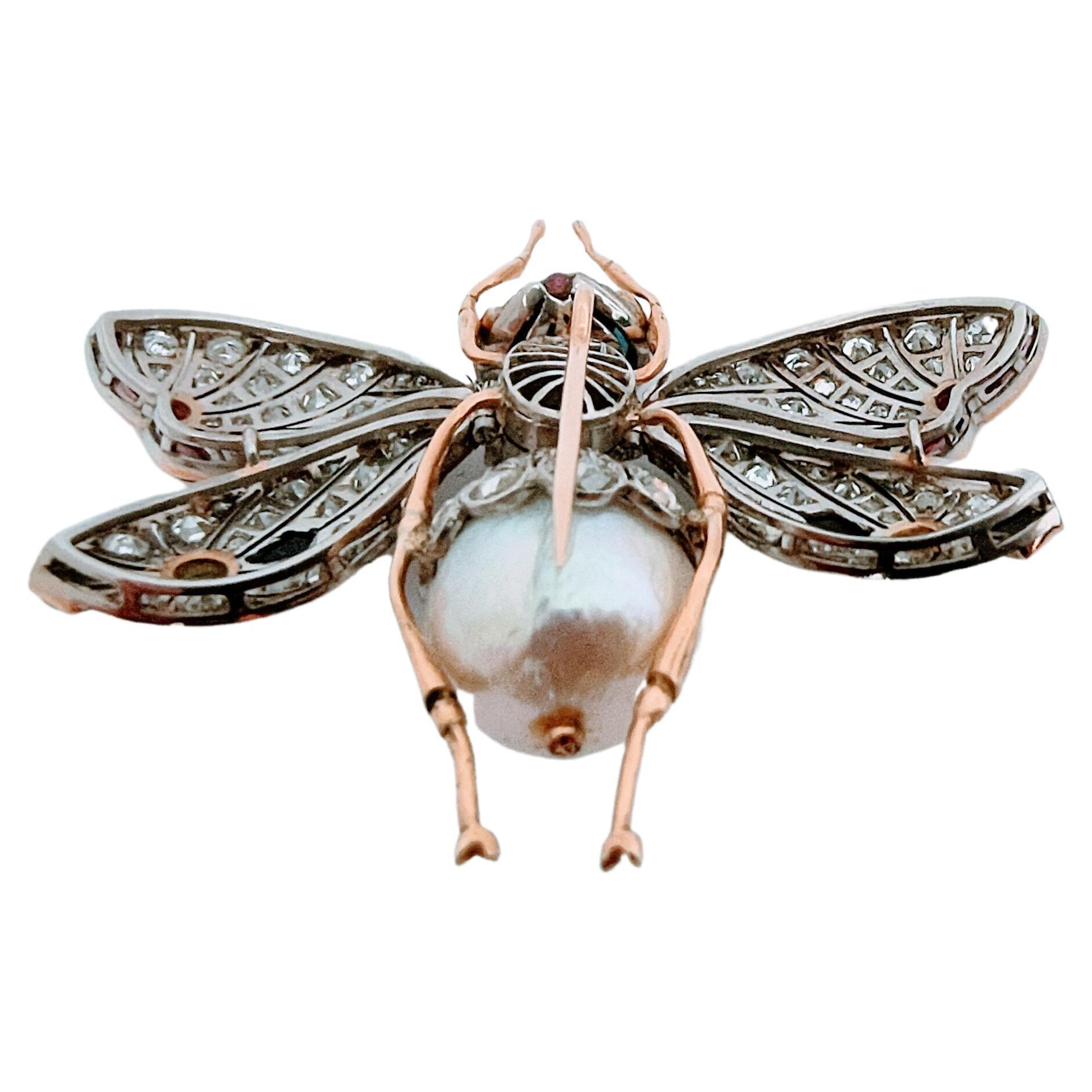 Vintage 20th Butterfly Old Mine cut Diamond 2.02 Ctw Cultured Pearl Platinum 18K For Sale 3