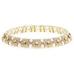 Retro 21,78 Karat Diamant und Perlen Halsband Halskette