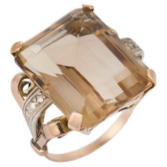 Retro 21.90 carat topaz low-karat rose gold silver cocktail ring