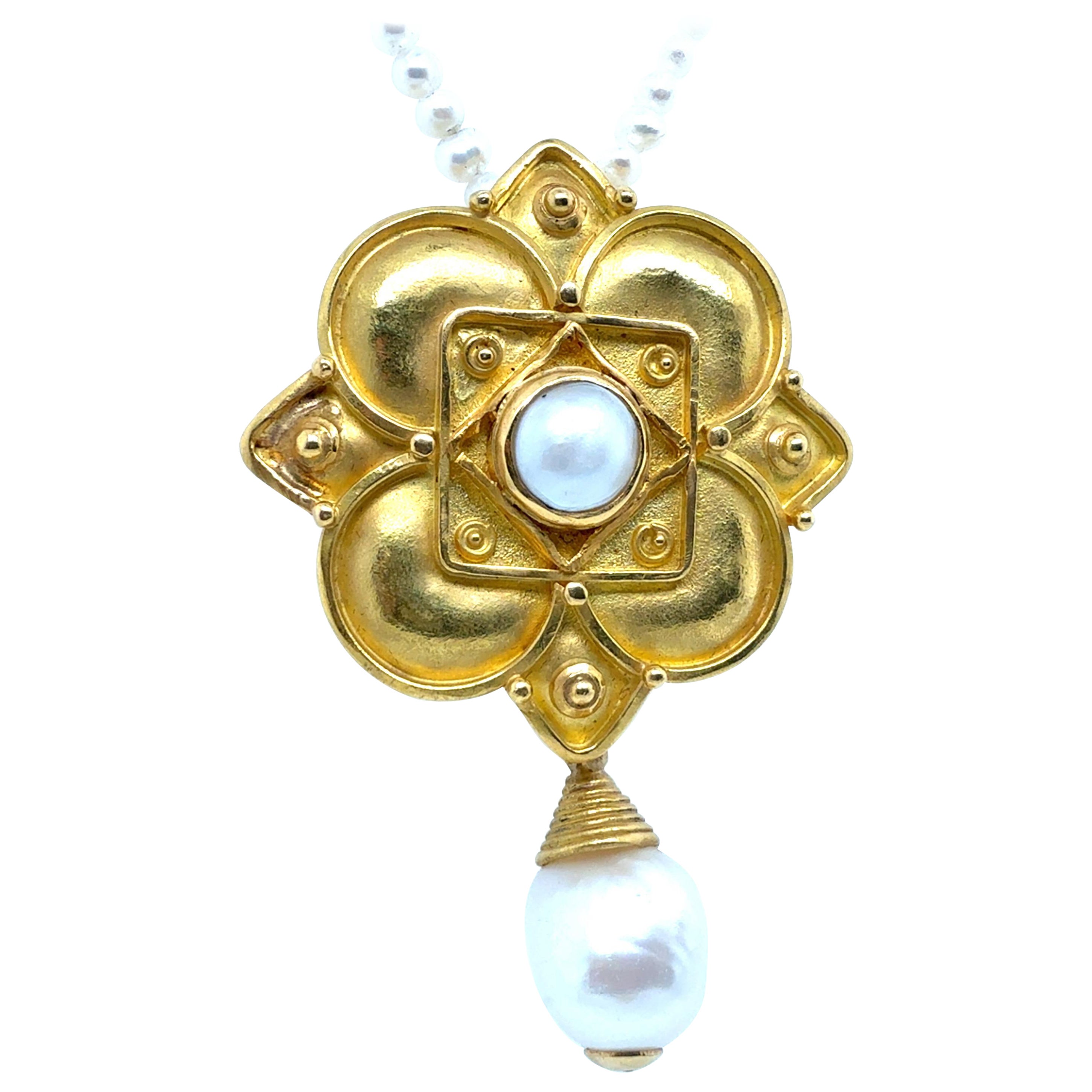 Collana con ciondolo di perle coltivate in oro 21K Made in Italy con timbro 850