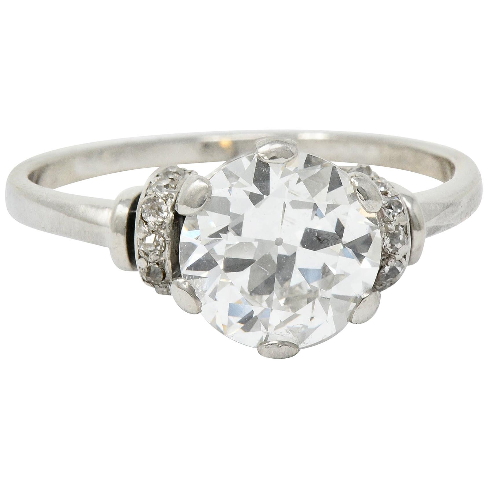 Art Deco 2.20 Carat Diamond Platinum Engagement Ring GIA