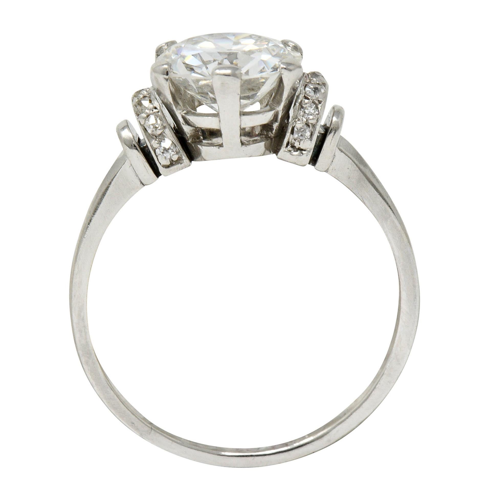 Old European Cut Art Deco 2.20 Carat Diamond Platinum Engagement Ring GIA