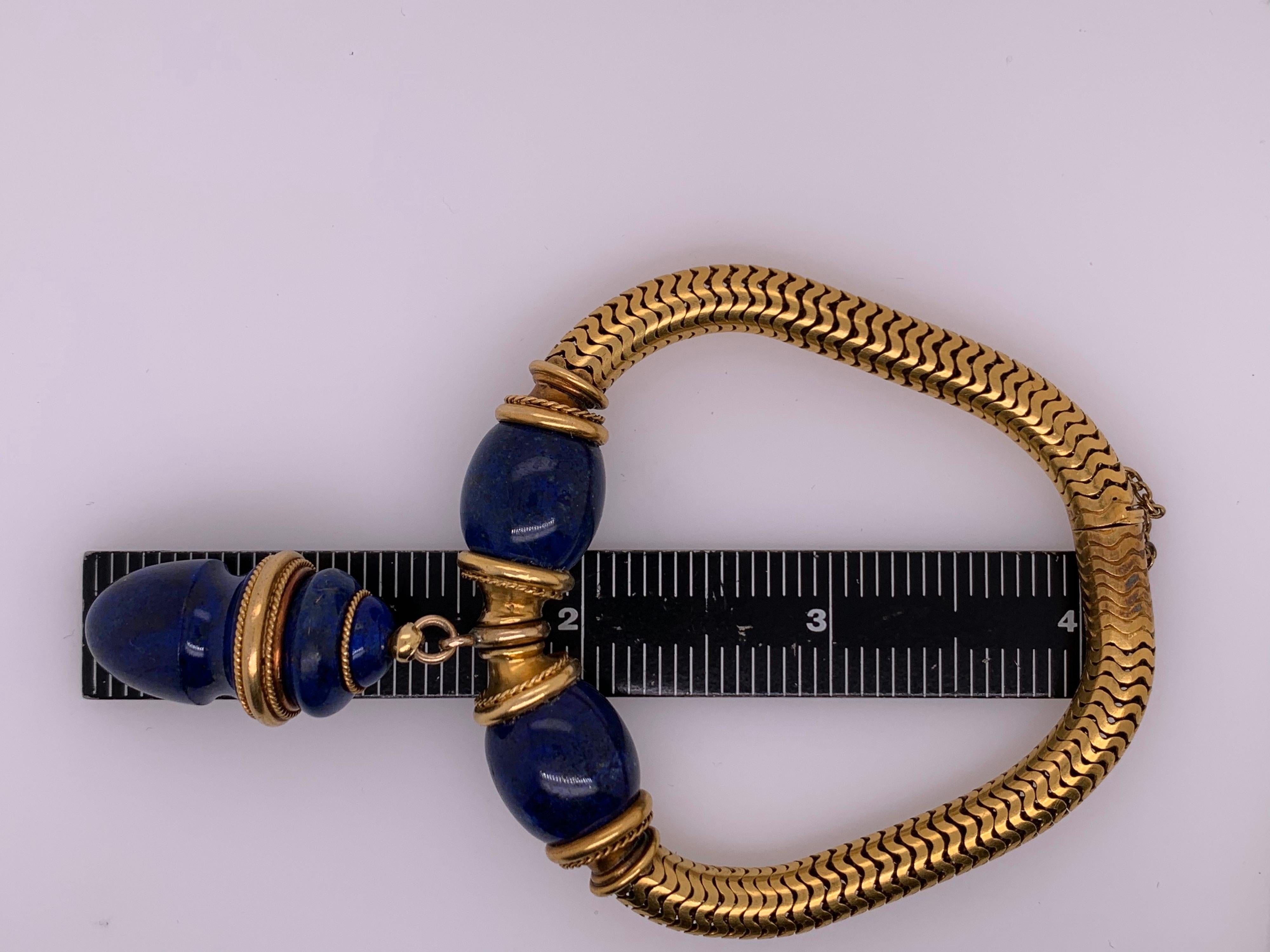 Retro 22 Karat Gold Bracelet Natural Lapis Lazuli Gem Stone, circa 1940 For Sale 5