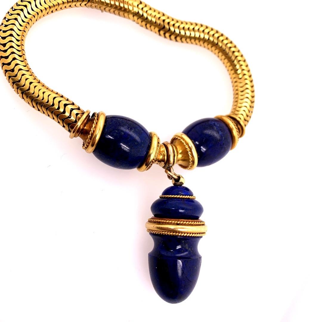 Retro 22k Gold Bracelet Natural Lapis Lazuli Circa 1940. 

Inner length is 6.5