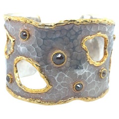 Bracelet manchette rétro en or 22 carats avec appliques en diamants naturels de 3 carats de taille rose
