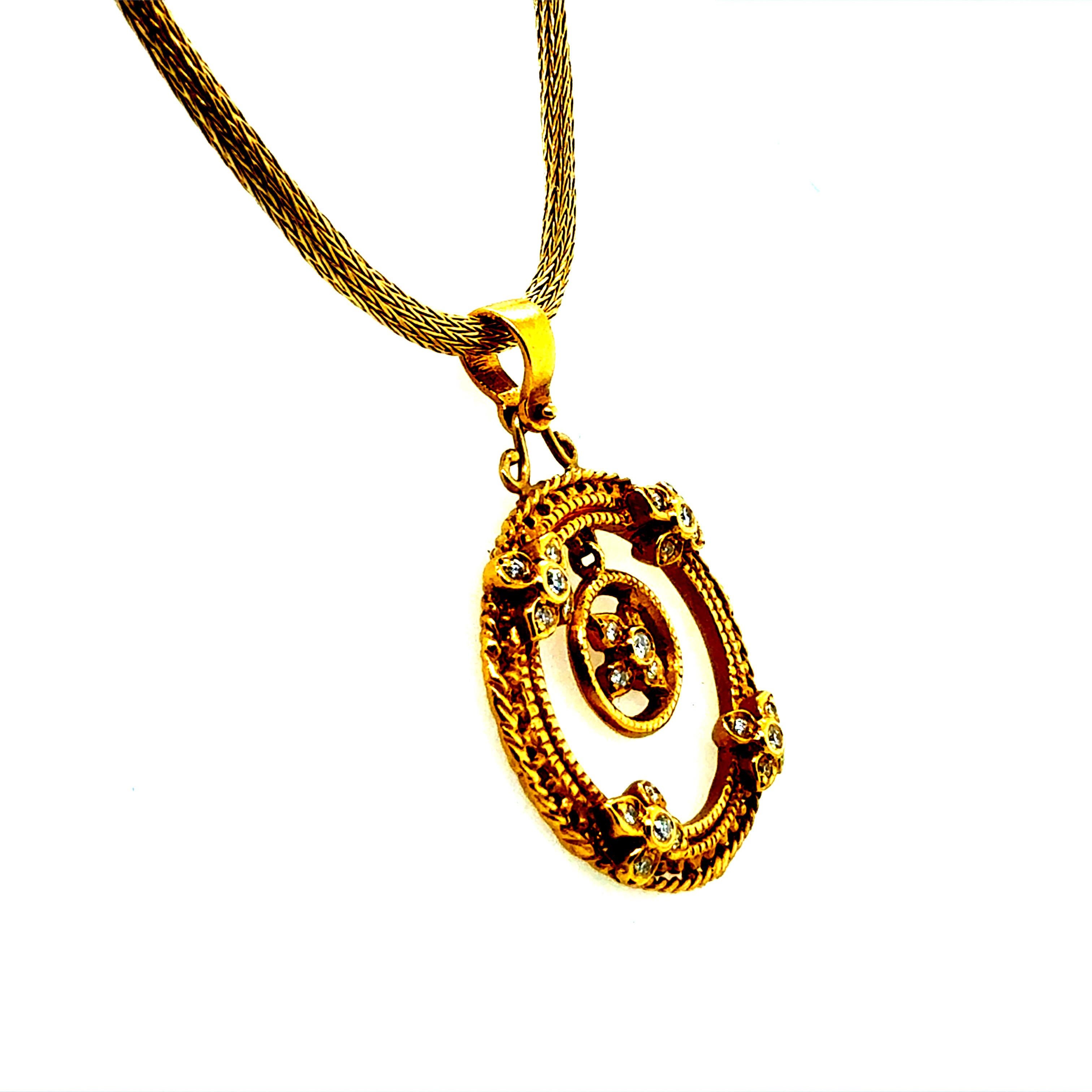 Round Cut Retro 22K Yellow Gold 0.45 Carat Natural Diamond Statement Pendant Circa 1990 For Sale