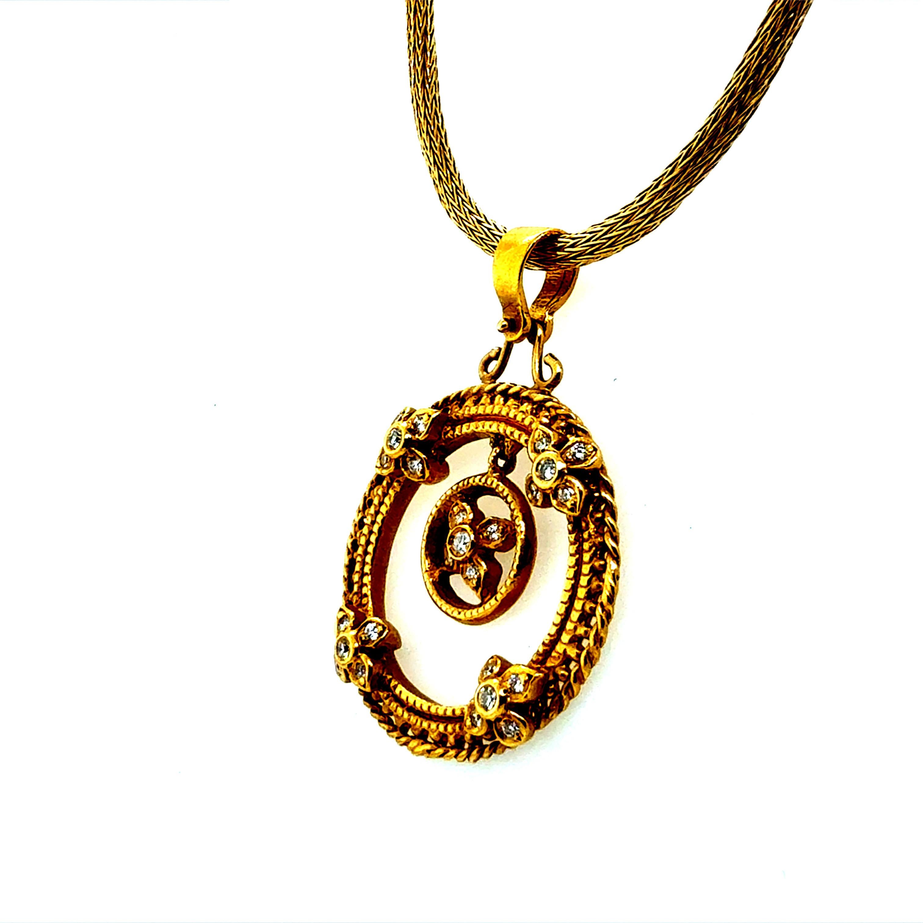 Retro 22K Yellow Gold 0.45 Carat Natural Diamond Statement Pendant Circa 1990 In Good Condition For Sale In Los Angeles, CA