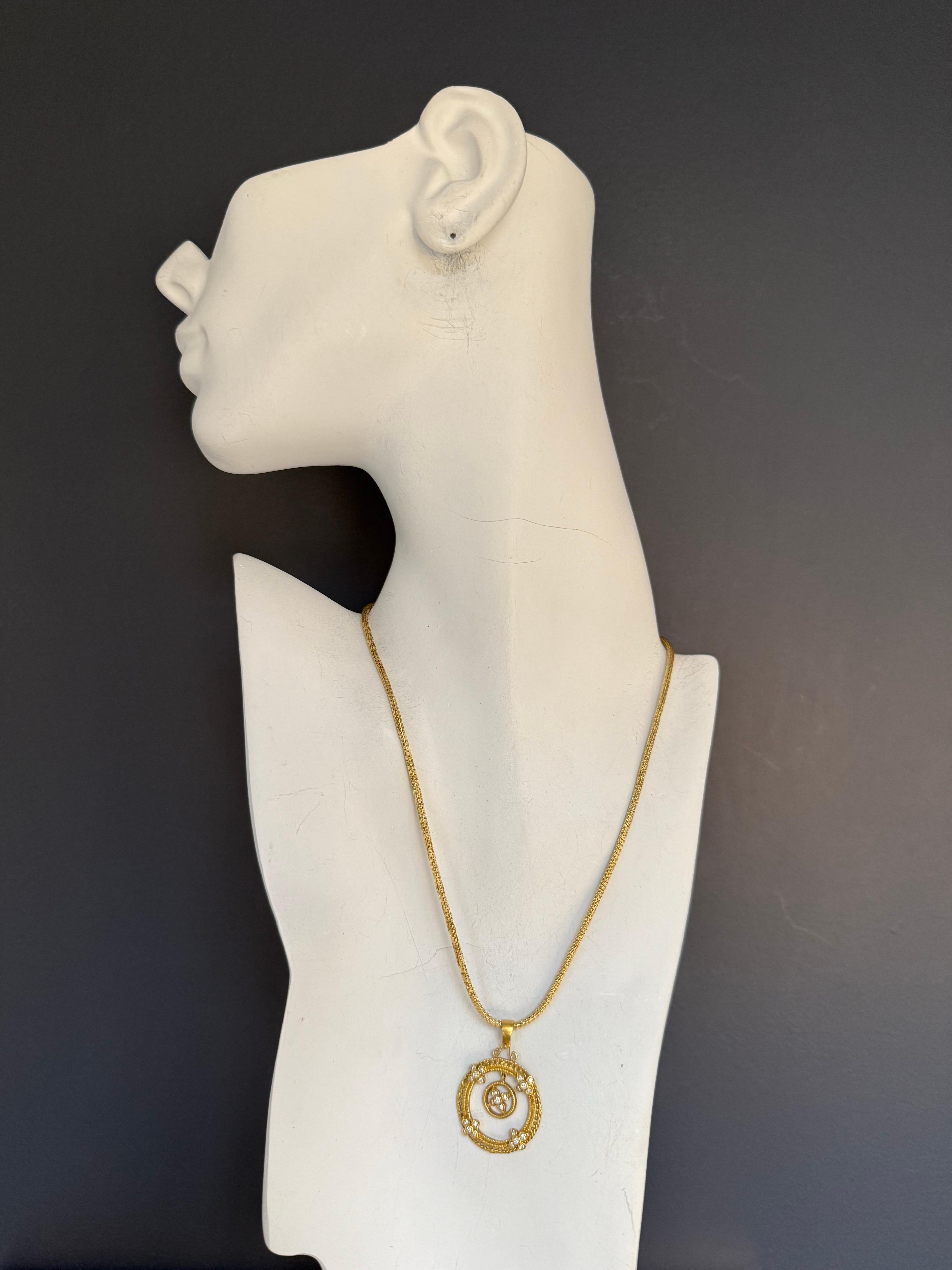 Women's or Men's Retro 22K Yellow Gold 0.45 Carat Natural Diamond Statement Pendant Circa 1990 For Sale