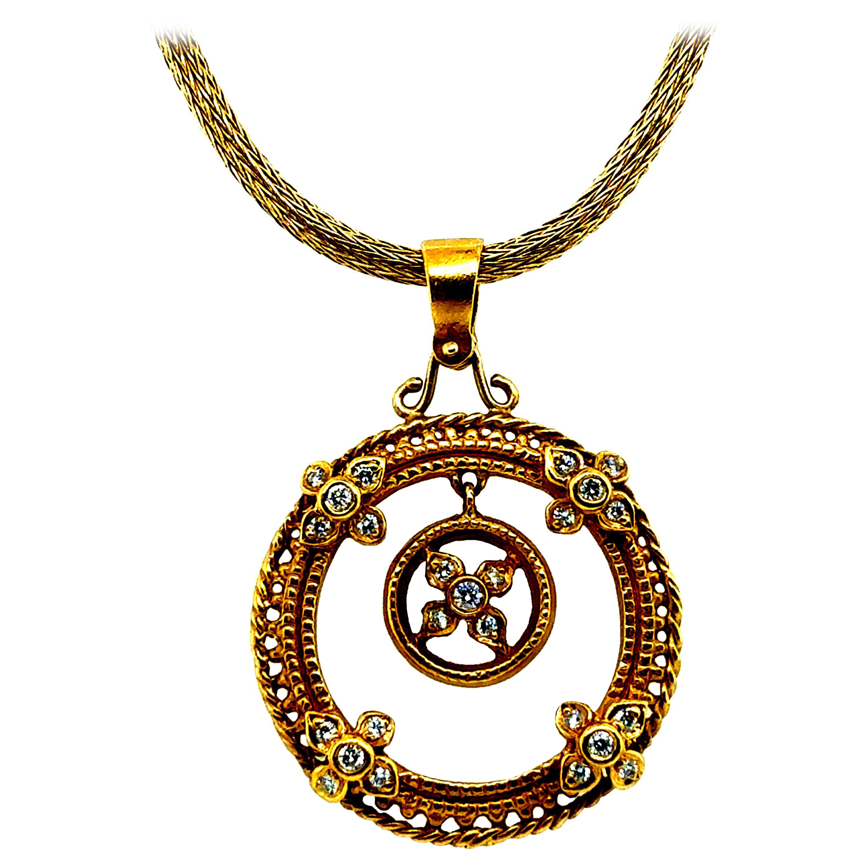 Retro 22K Yellow Gold 0.45 Carat Natural Diamond Statement Pendant Circa 1990
