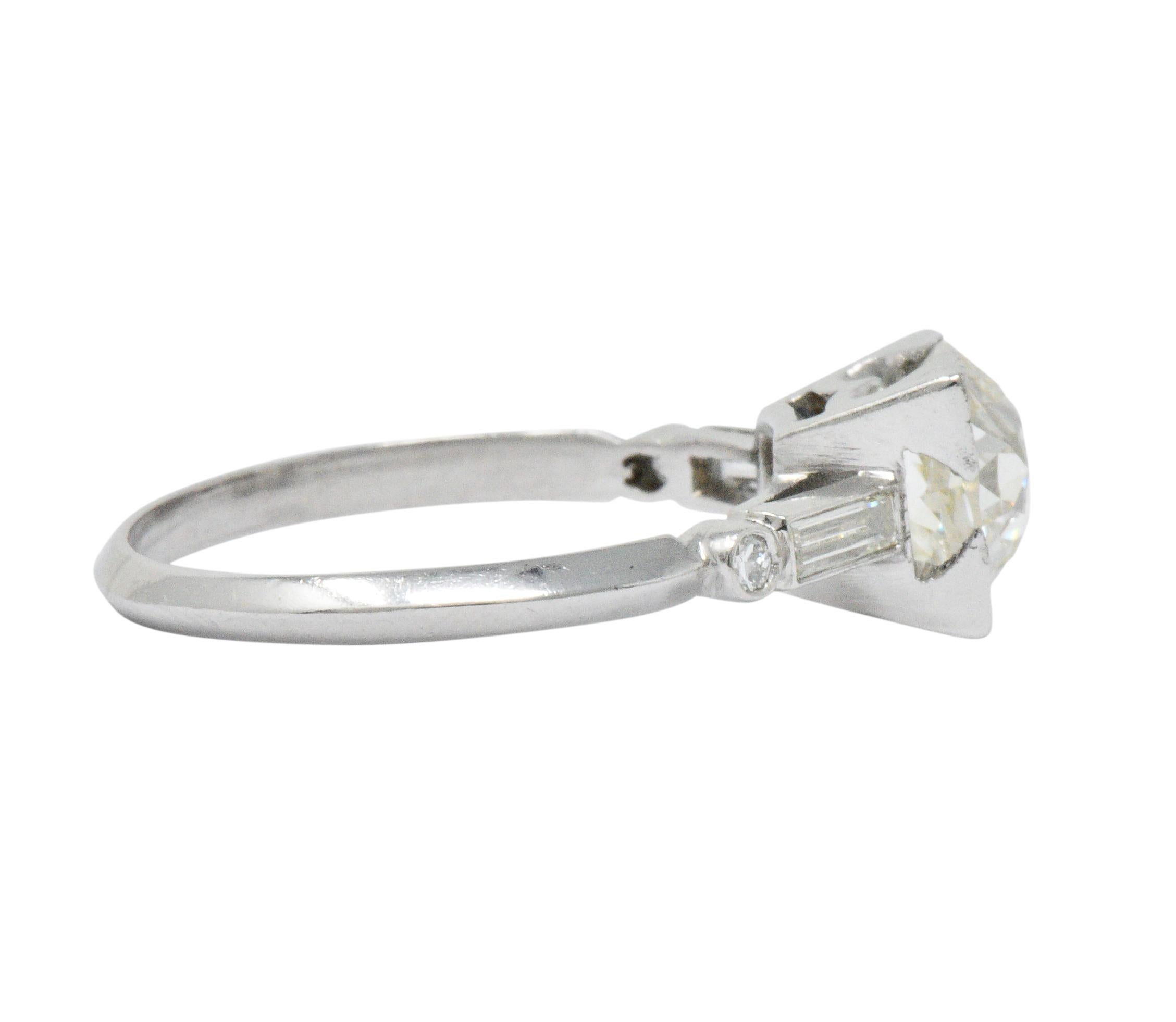 Old European Cut Retro 2.34 Carats Old European Diamond Platinum Engagement Ring GIA 
