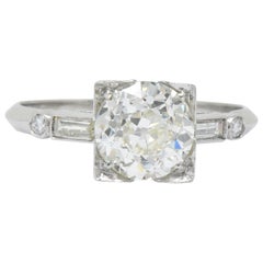 Retro 2.34 Carats Old European Diamond Platinum Engagement Ring GIA