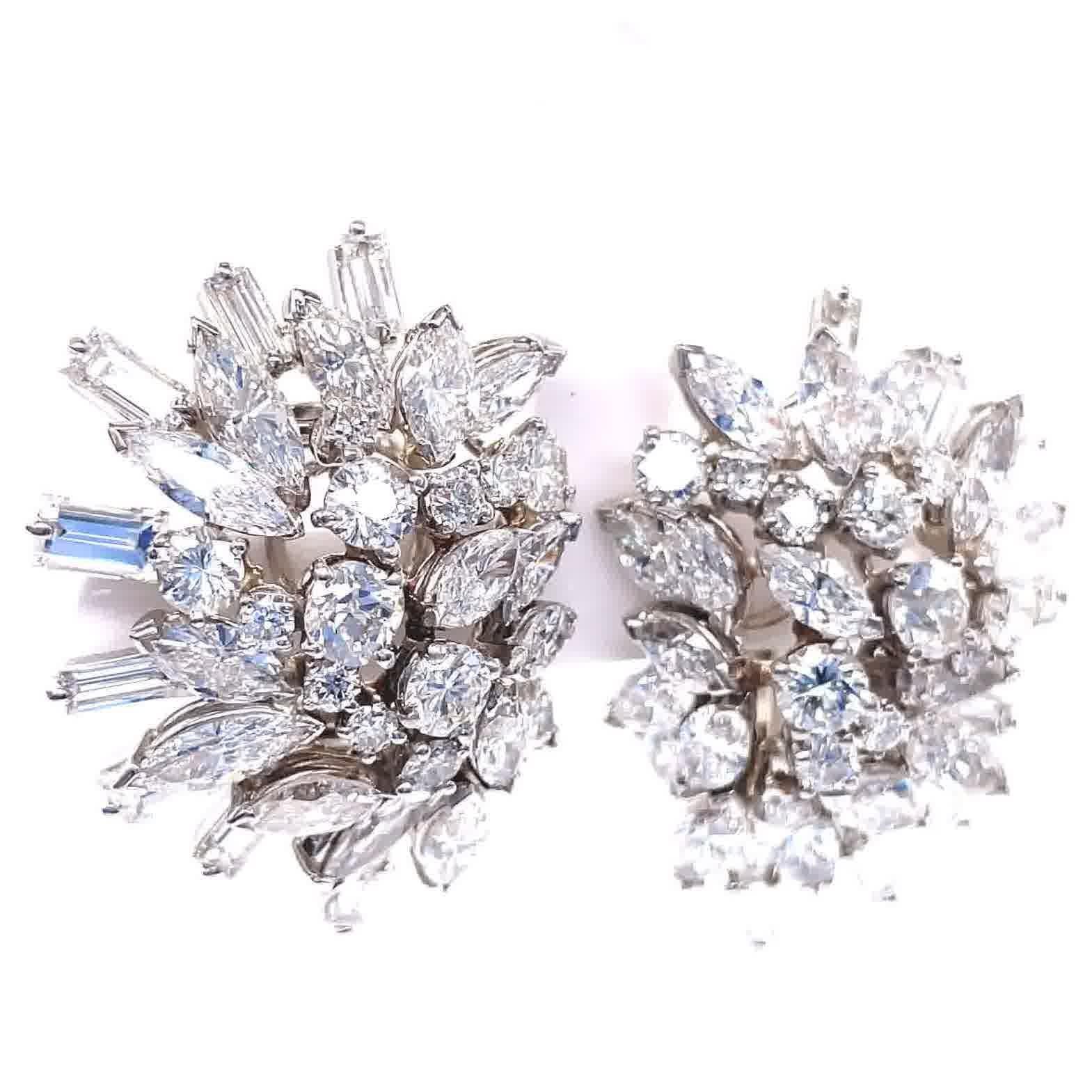 Marquise Cut Retro 24 Carats Diamond Platinum Cluster Earrings by Ostier, Inc